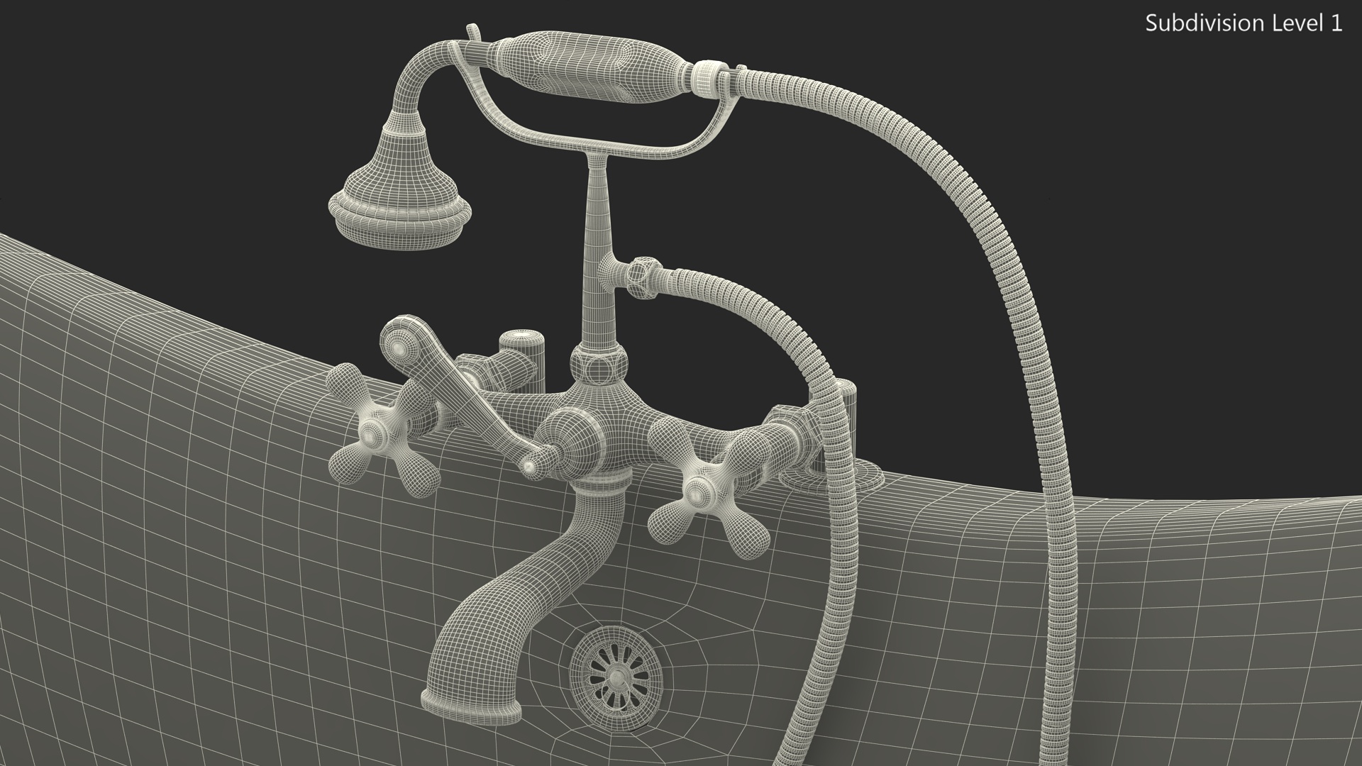 Luxury Antique Bath with Copper Mixer Shower 3D model