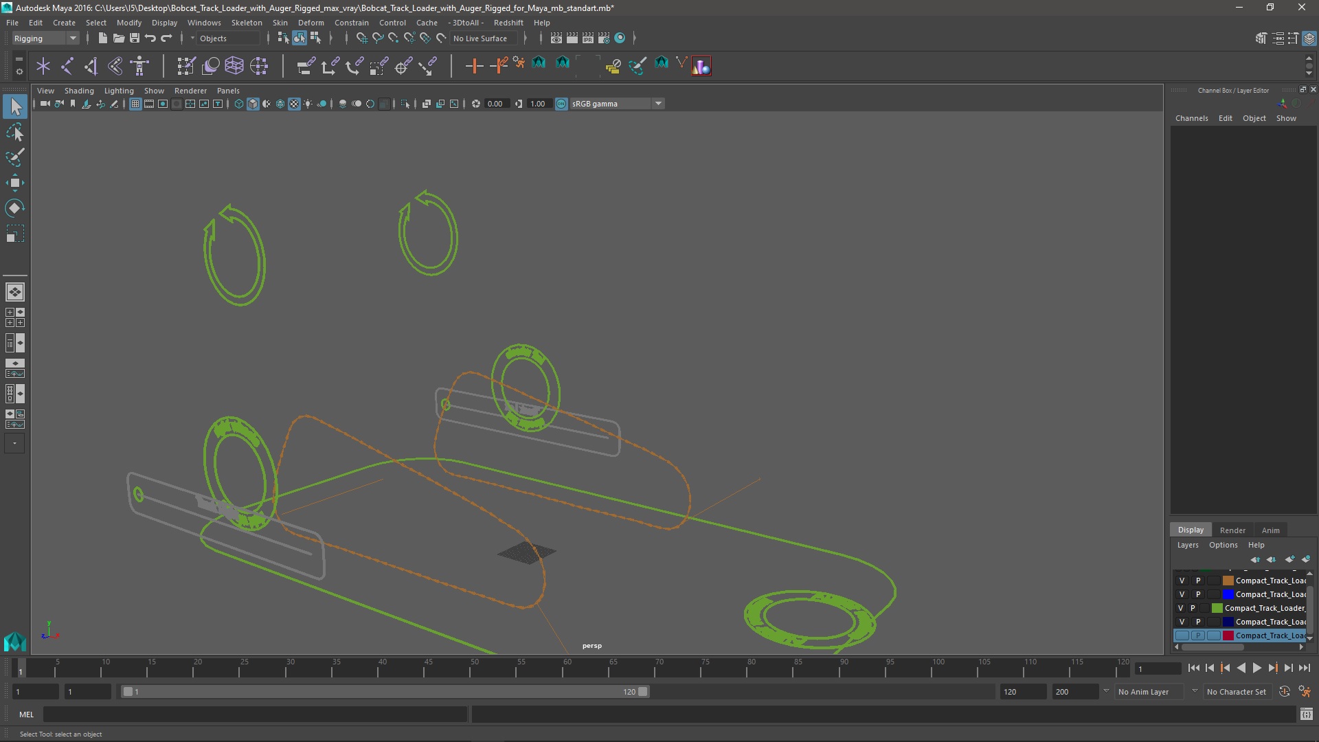 3D Bobcat Track Loader with Auger Rigged for Maya