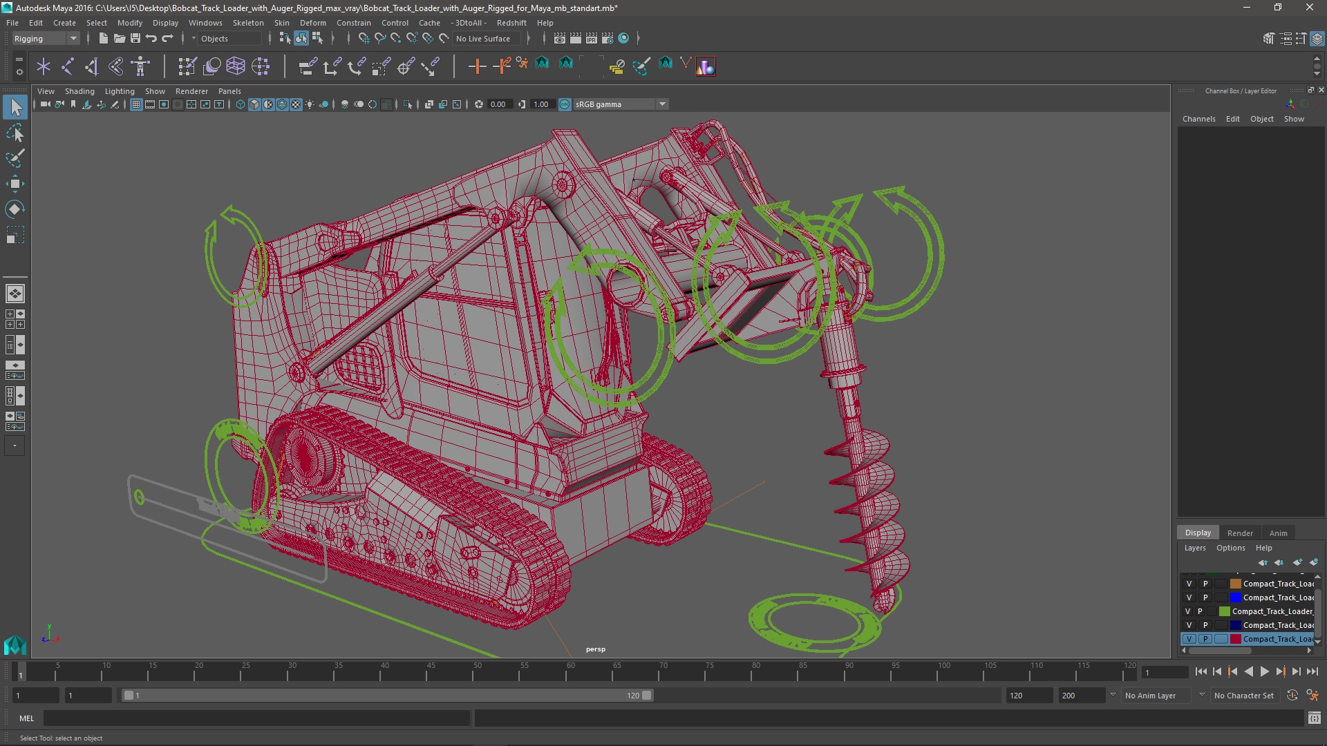 3D Bobcat Track Loader with Auger Rigged for Maya