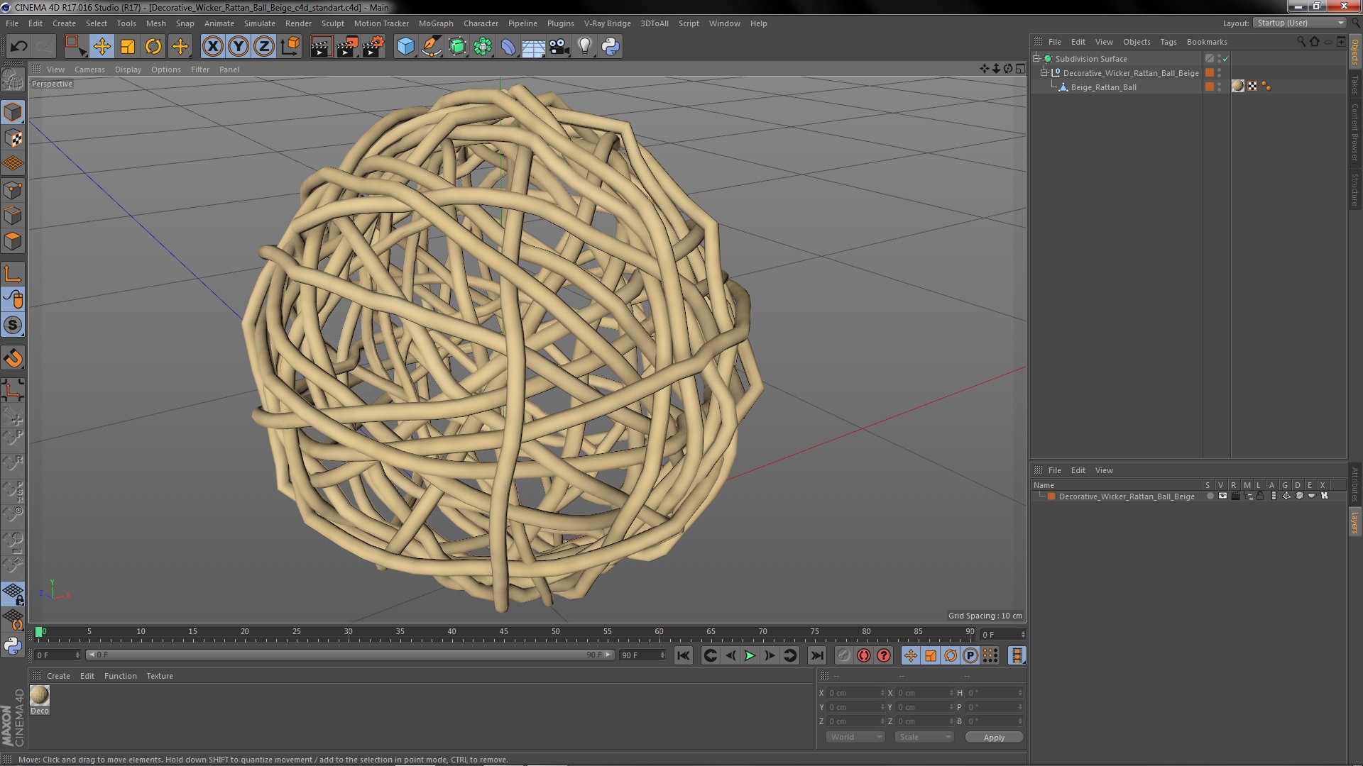 3D model Decorative Wicker Rattan Ball Beige