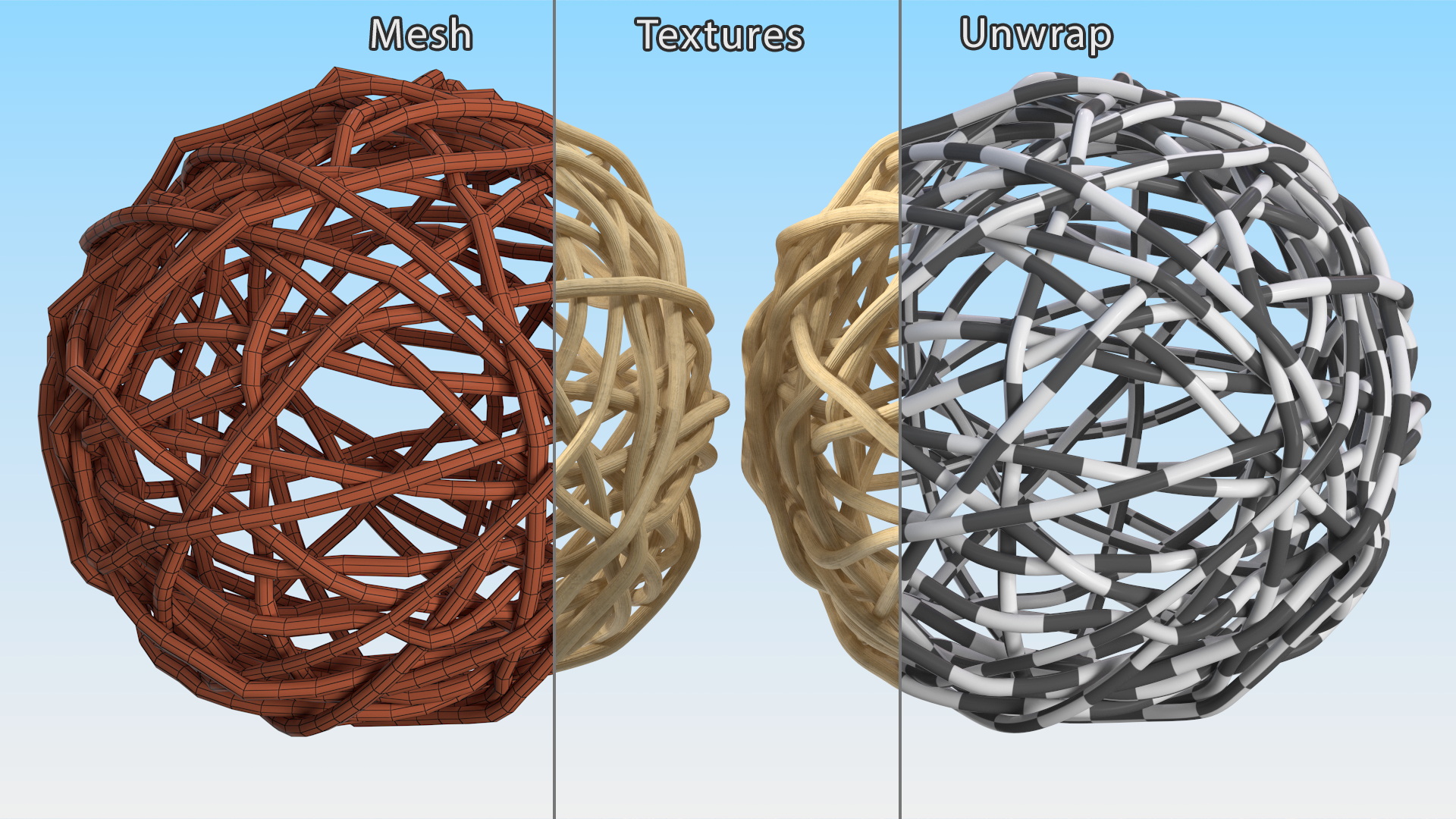 3D model Decorative Wicker Rattan Ball Beige
