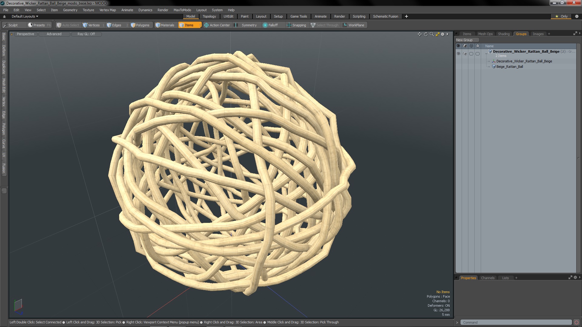 3D model Decorative Wicker Rattan Ball Beige