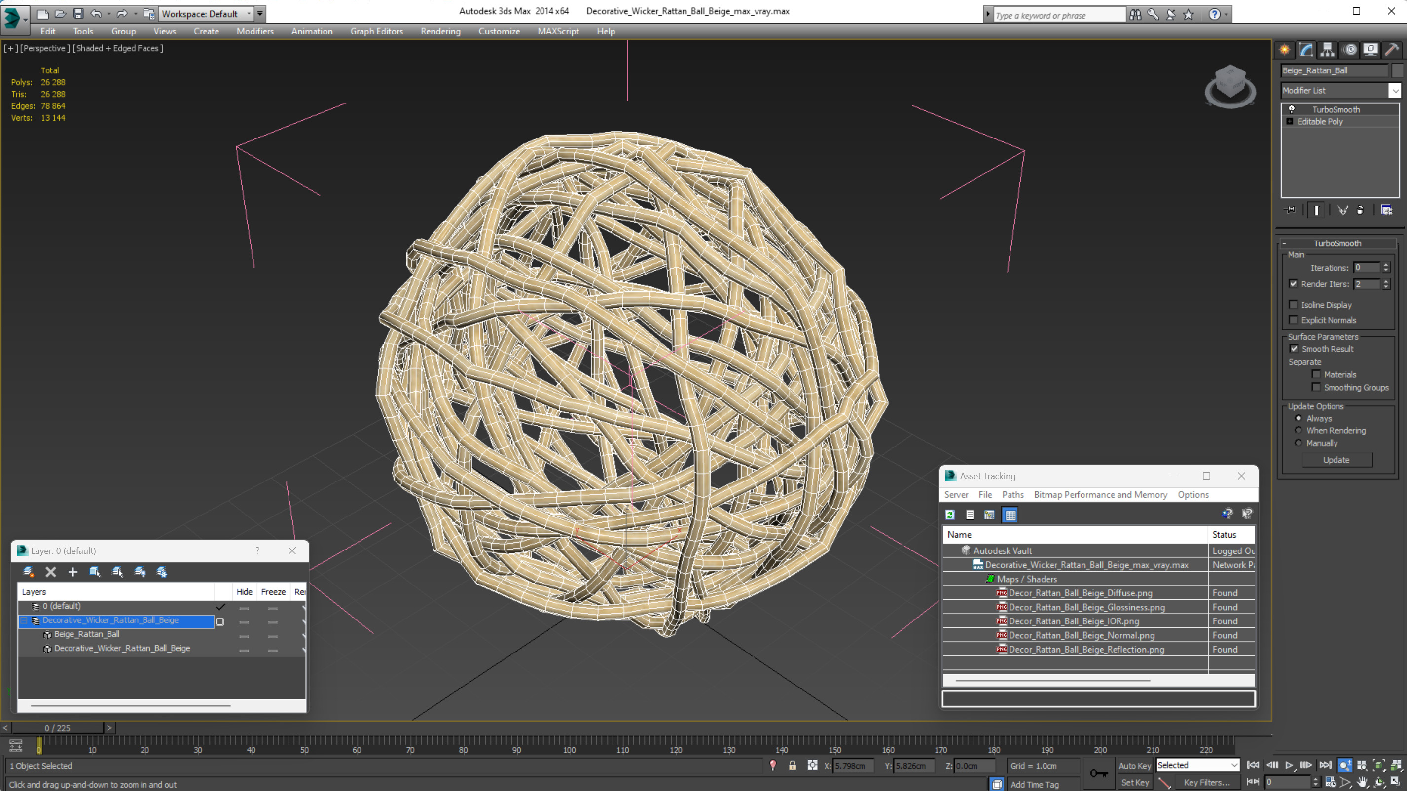 3D model Decorative Wicker Rattan Ball Beige