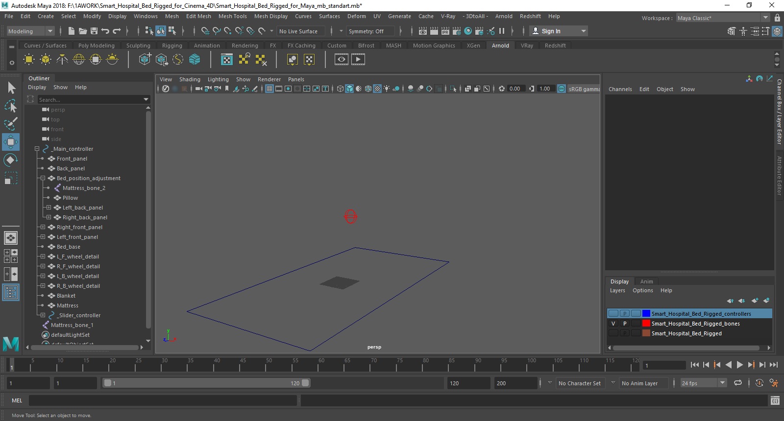 Smart Hospital Bed Rigged for Maya 3D model
