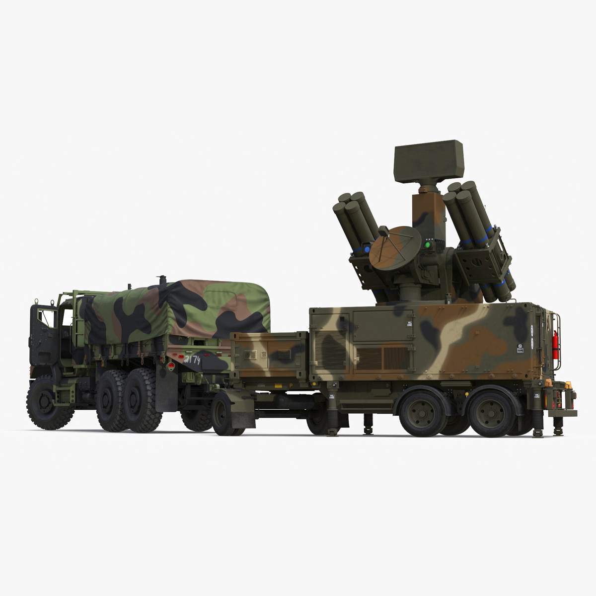 3D Truck with Trailer Air Defense Missile Complex Rigged model
