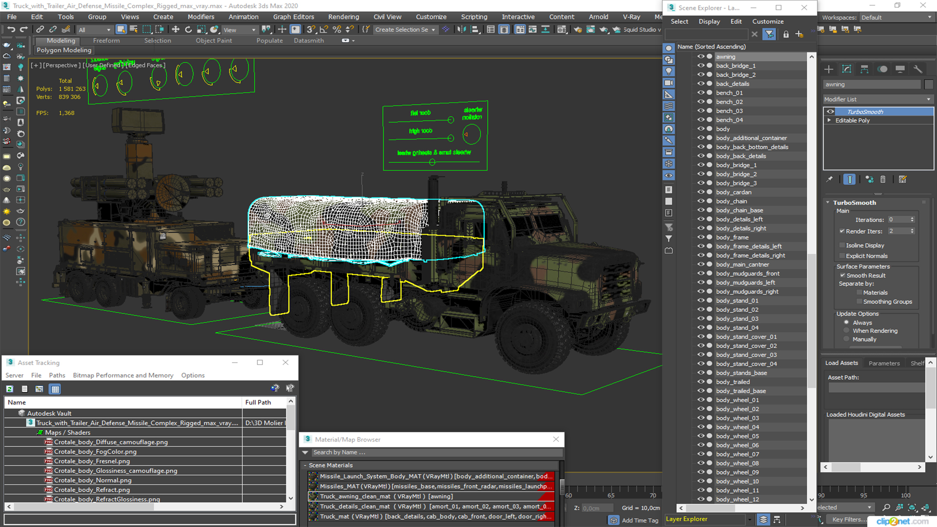 3D Truck with Trailer Air Defense Missile Complex Rigged model