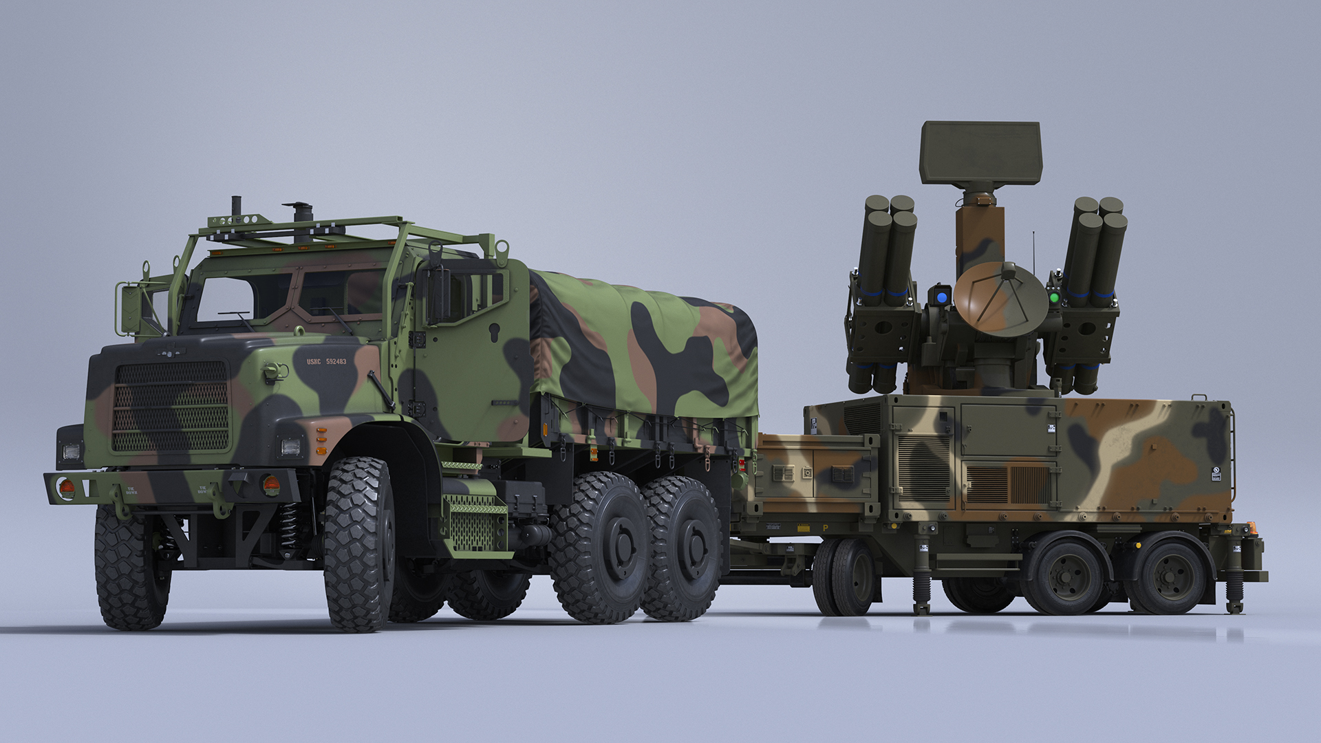 3D Truck with Trailer Air Defense Missile Complex Rigged model