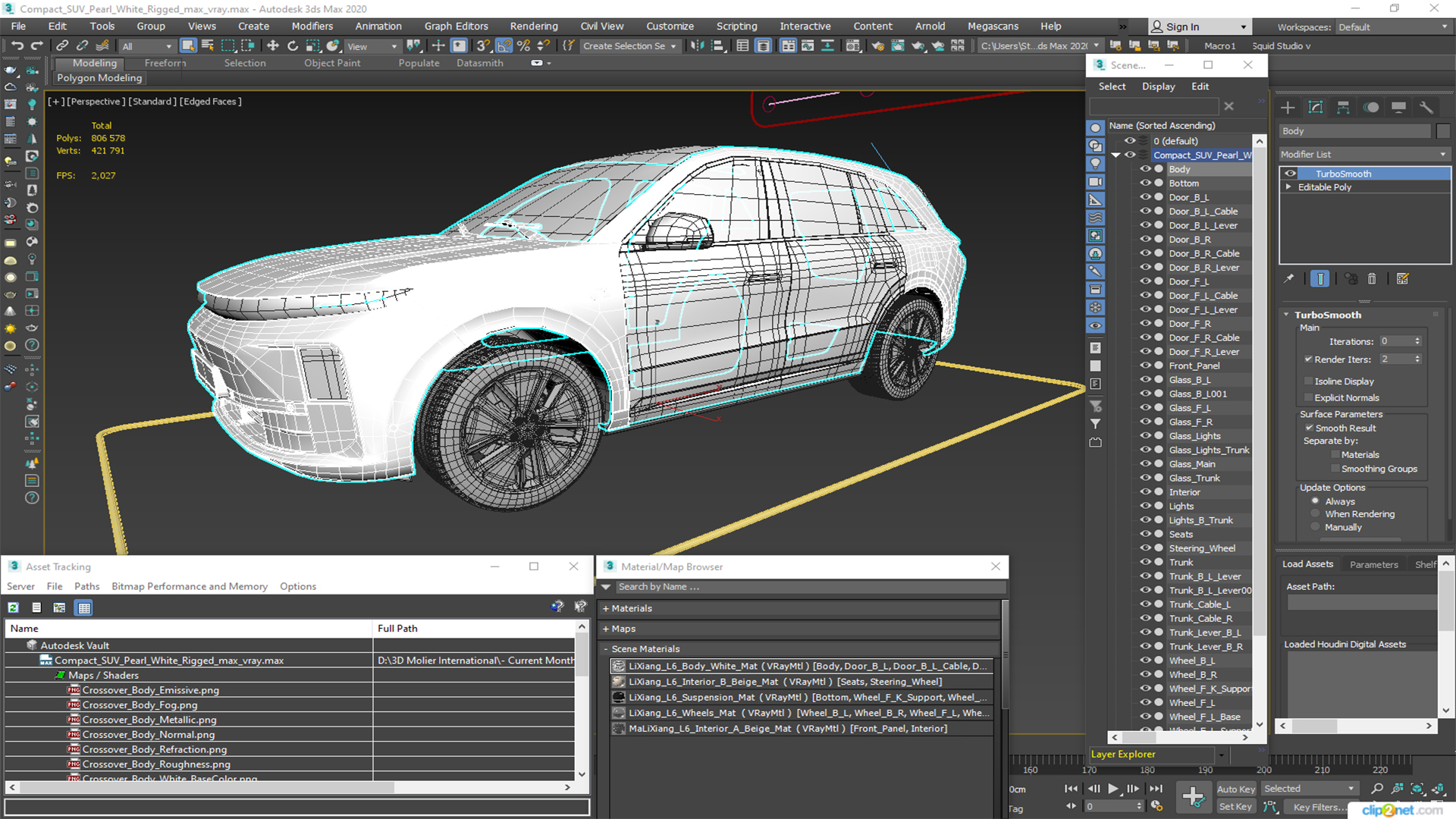 3D model Compact SUV Pearl White Rigged