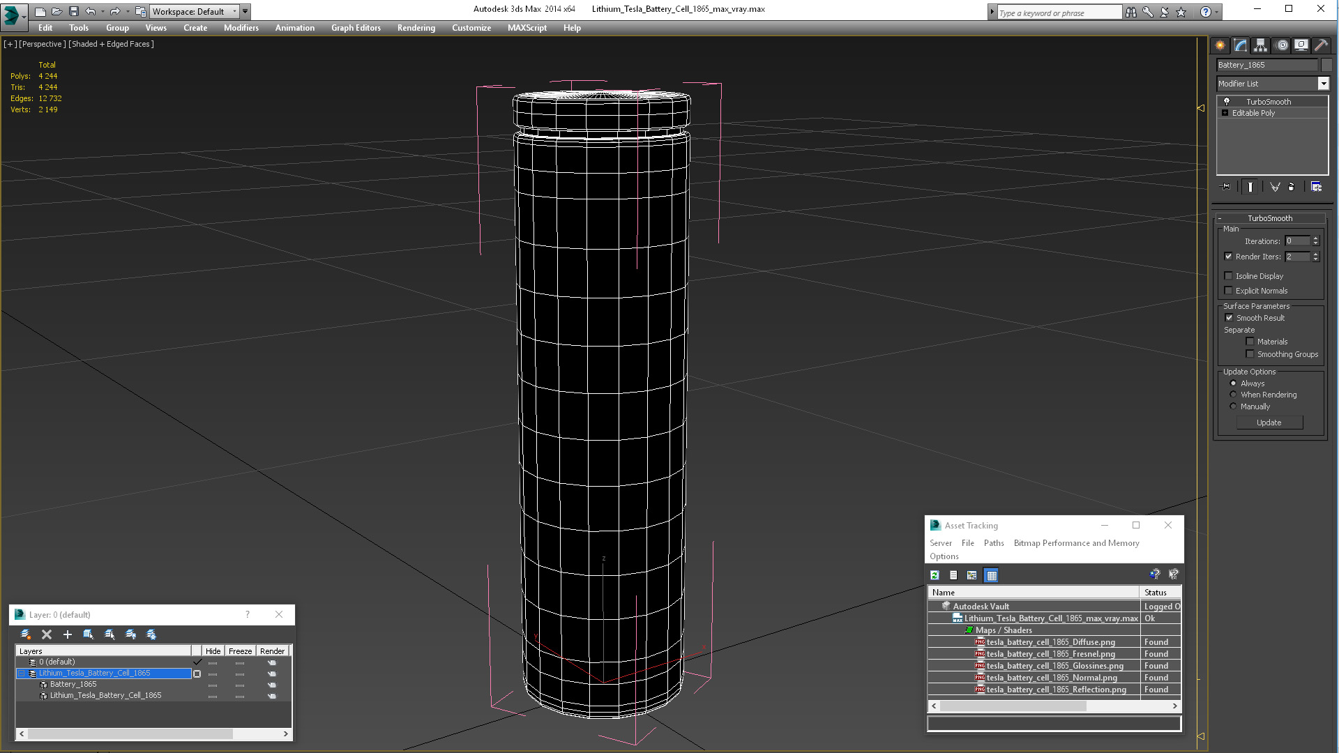 3D Lithium Tesla Battery Cell 1865
