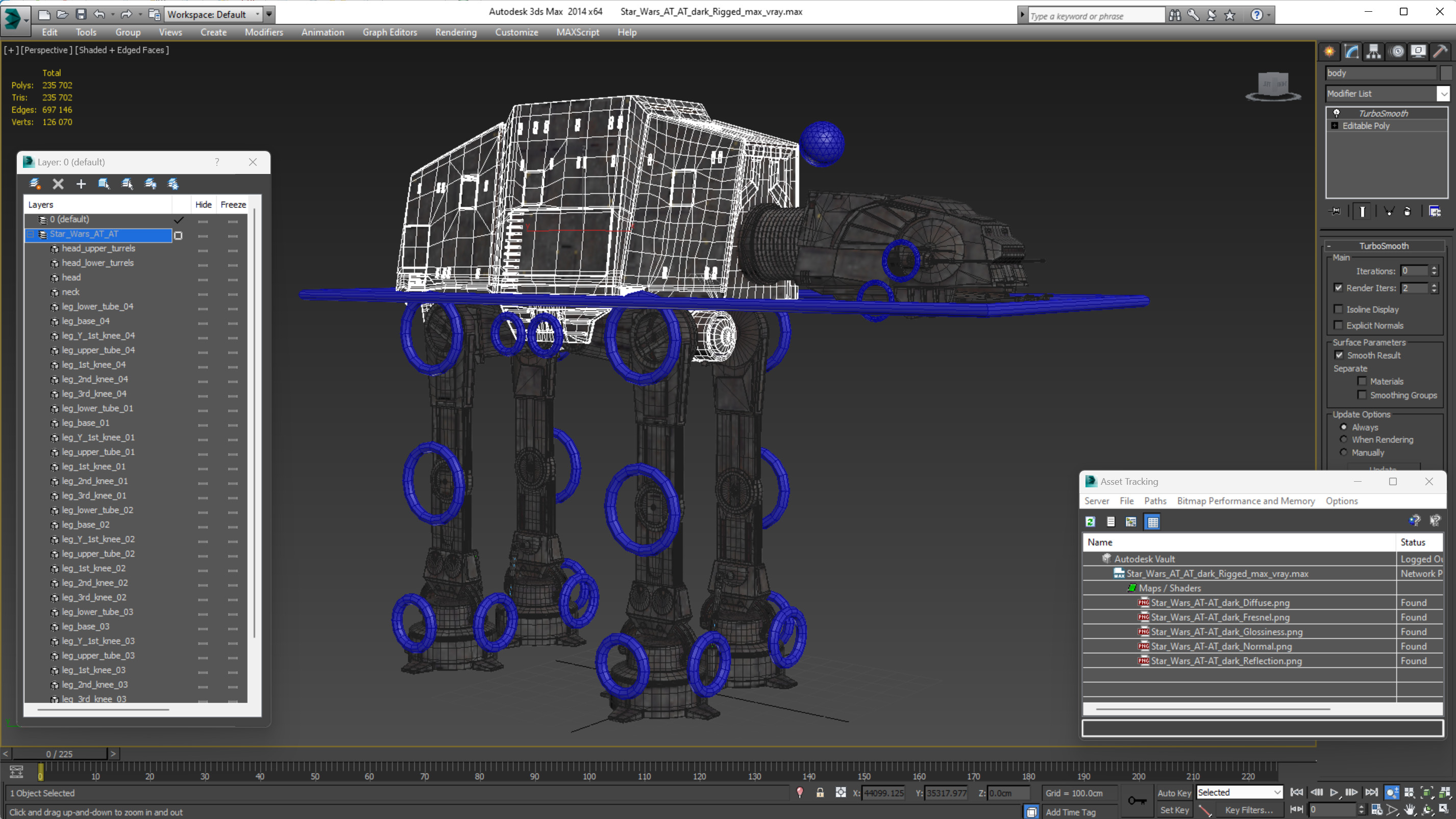 3D Star Wars AT AT Dark Rigged for Maya