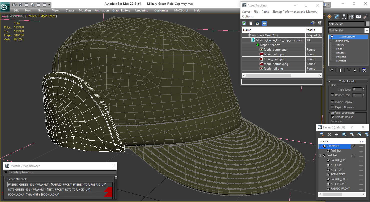 Military Green Field Cap 3D model