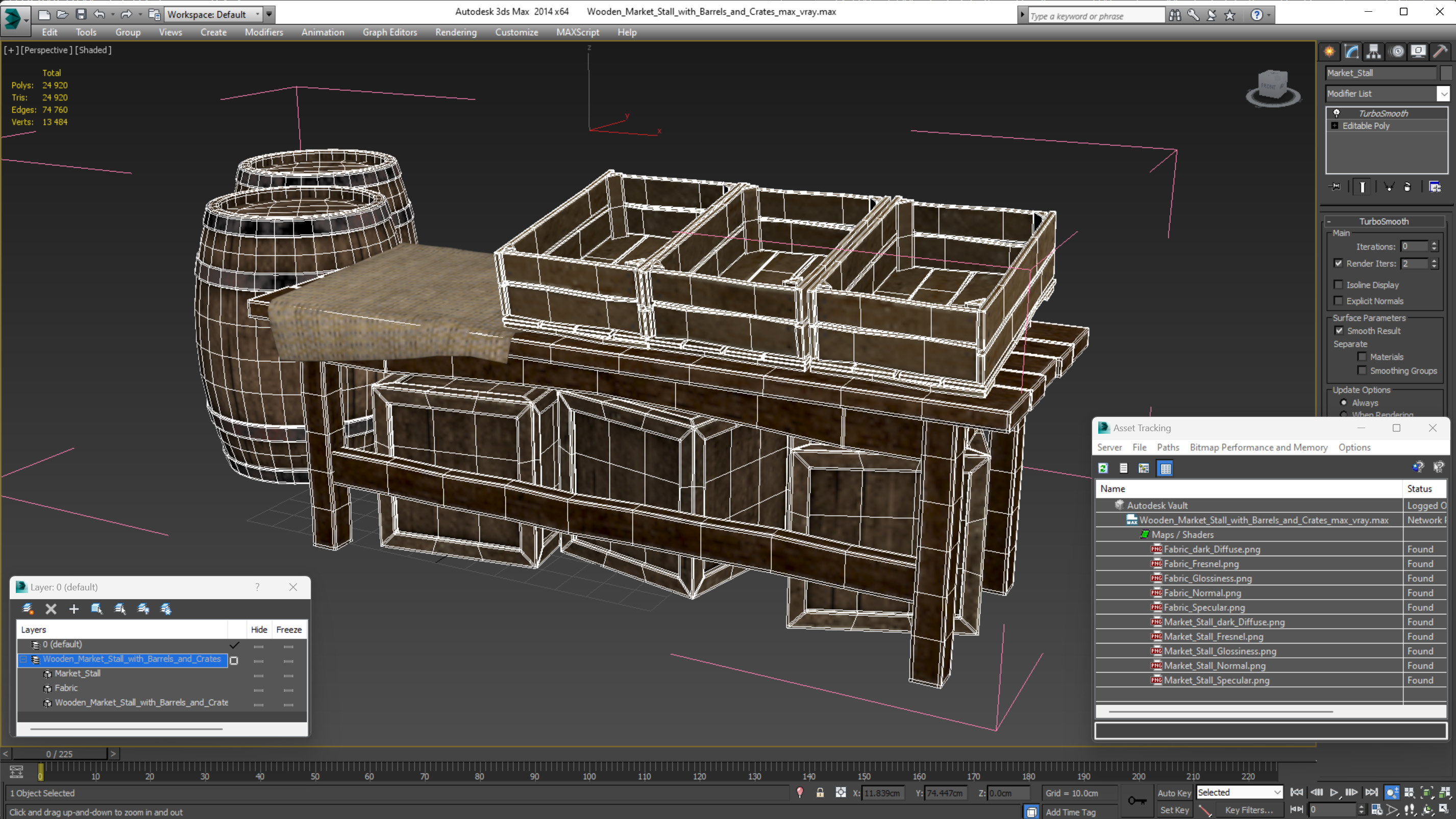 3D Wooden Market Stall with Barrels and Crates model