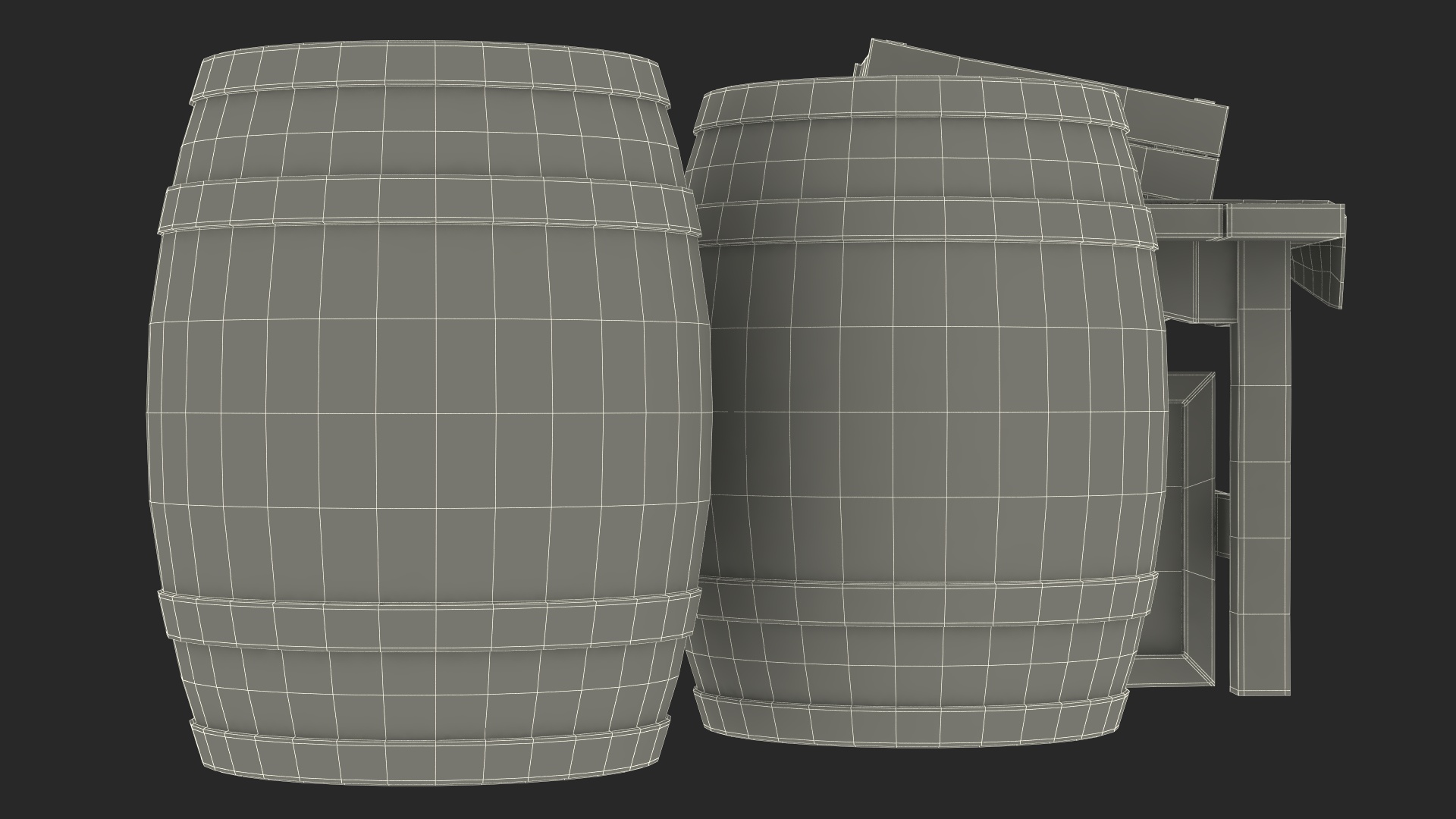 3D Wooden Market Stall with Barrels and Crates model
