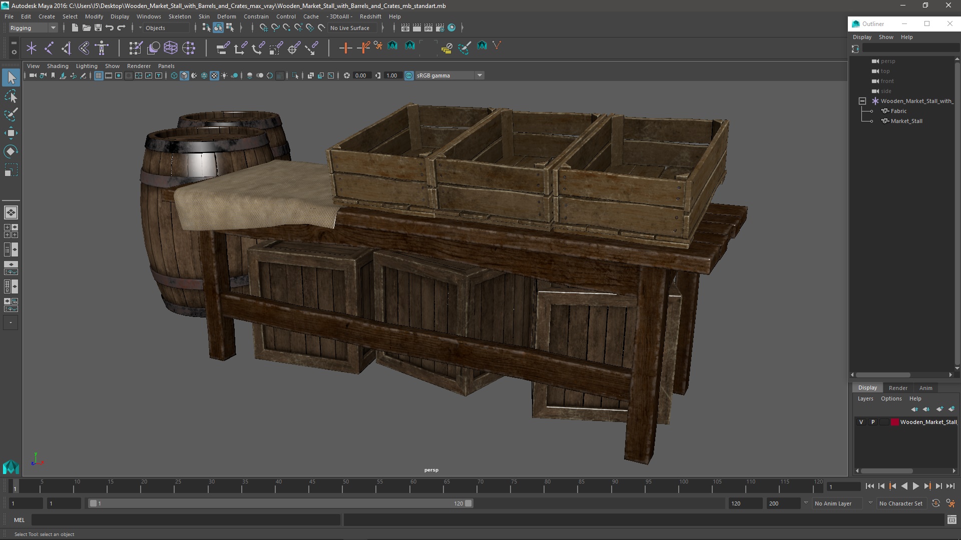 3D Wooden Market Stall with Barrels and Crates model