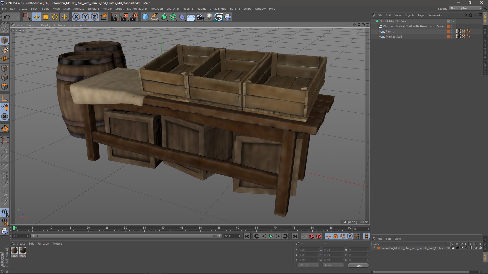 3D Wooden Market Stall with Barrels and Crates model