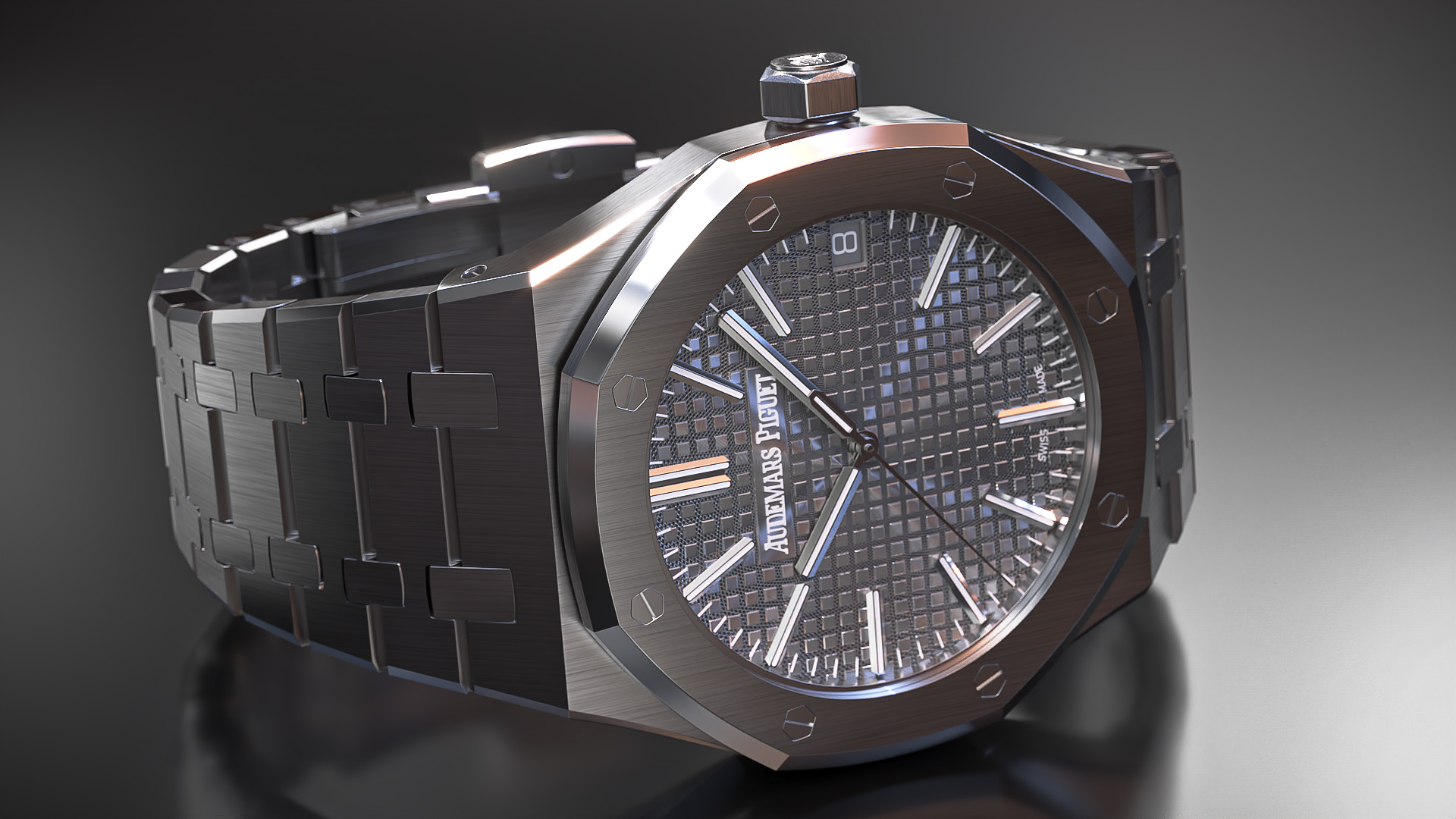 Audemars Piguet Royal Oak Grey White Gold Grande Tapisserie 3D model