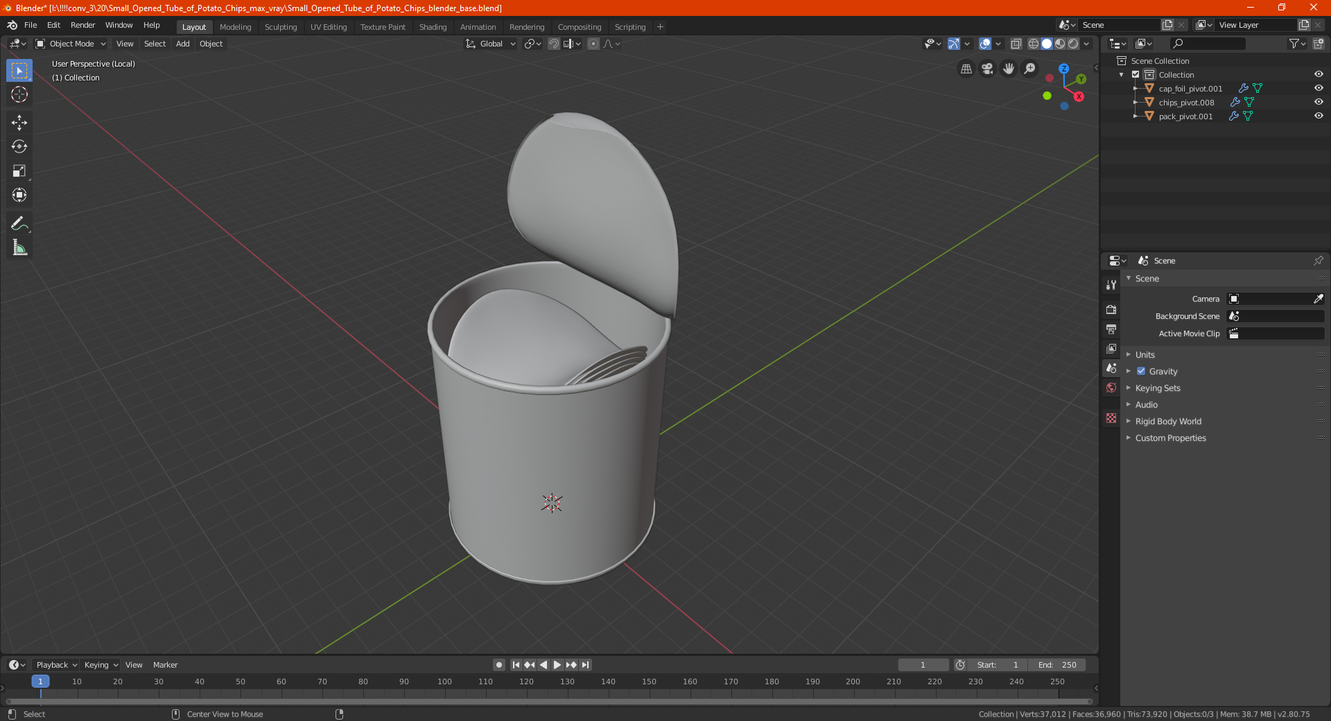 3D Small Open Tube of Potato Chips