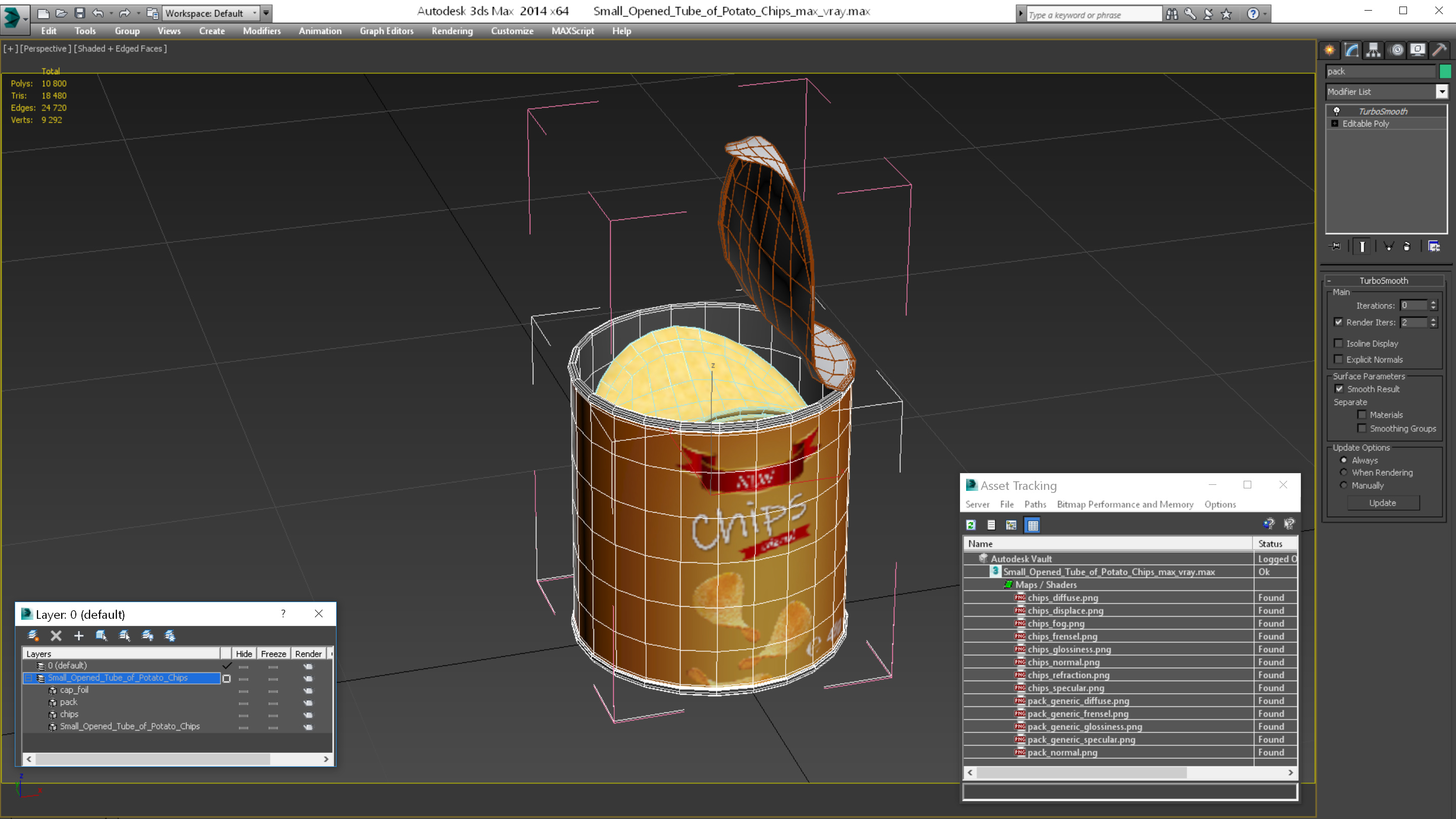 3D Small Open Tube of Potato Chips