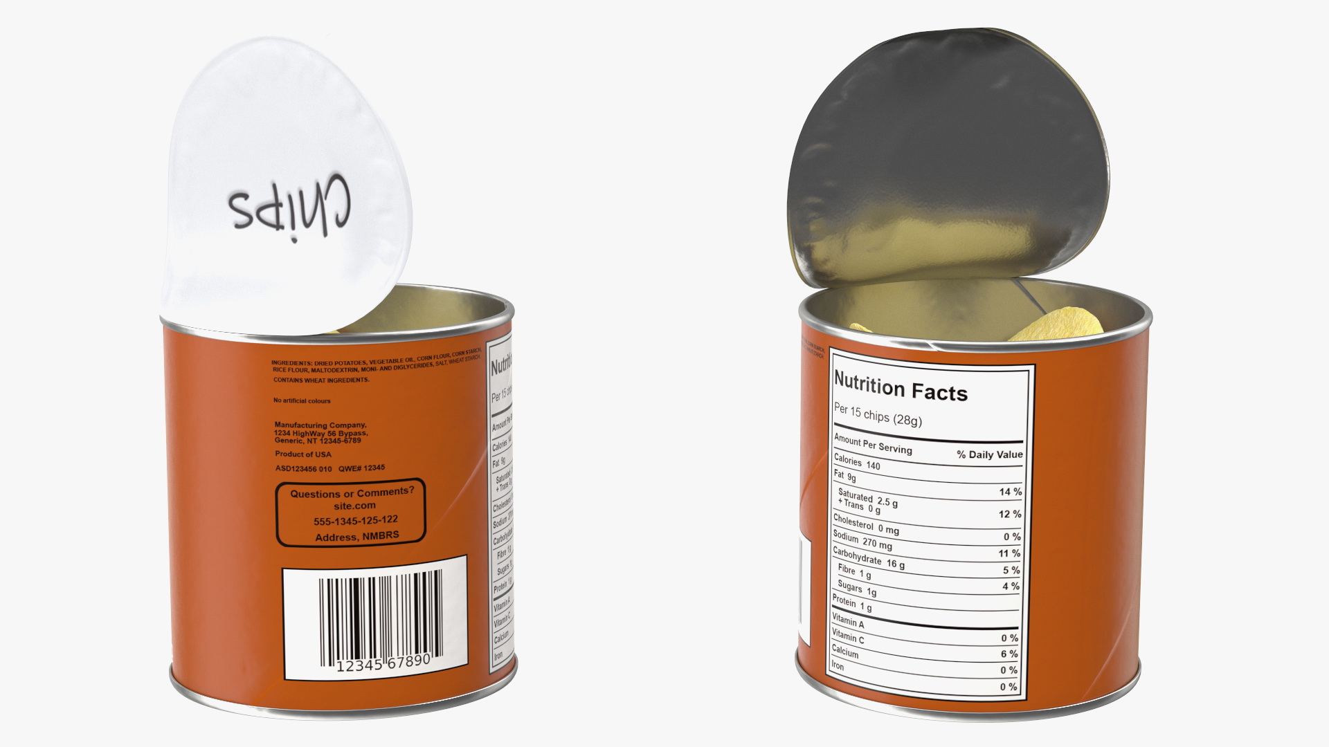 3D Small Open Tube of Potato Chips