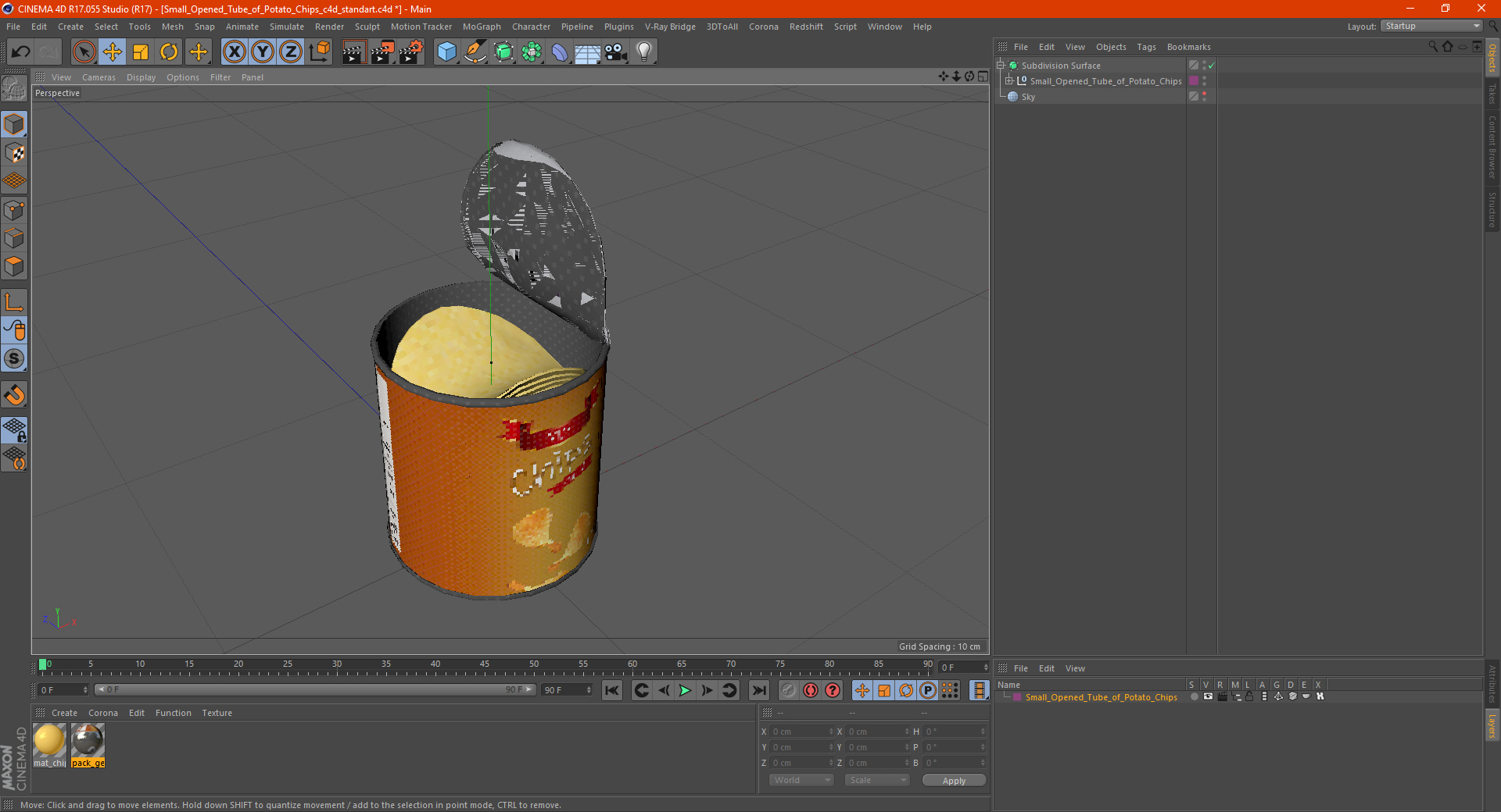 3D Small Open Tube of Potato Chips