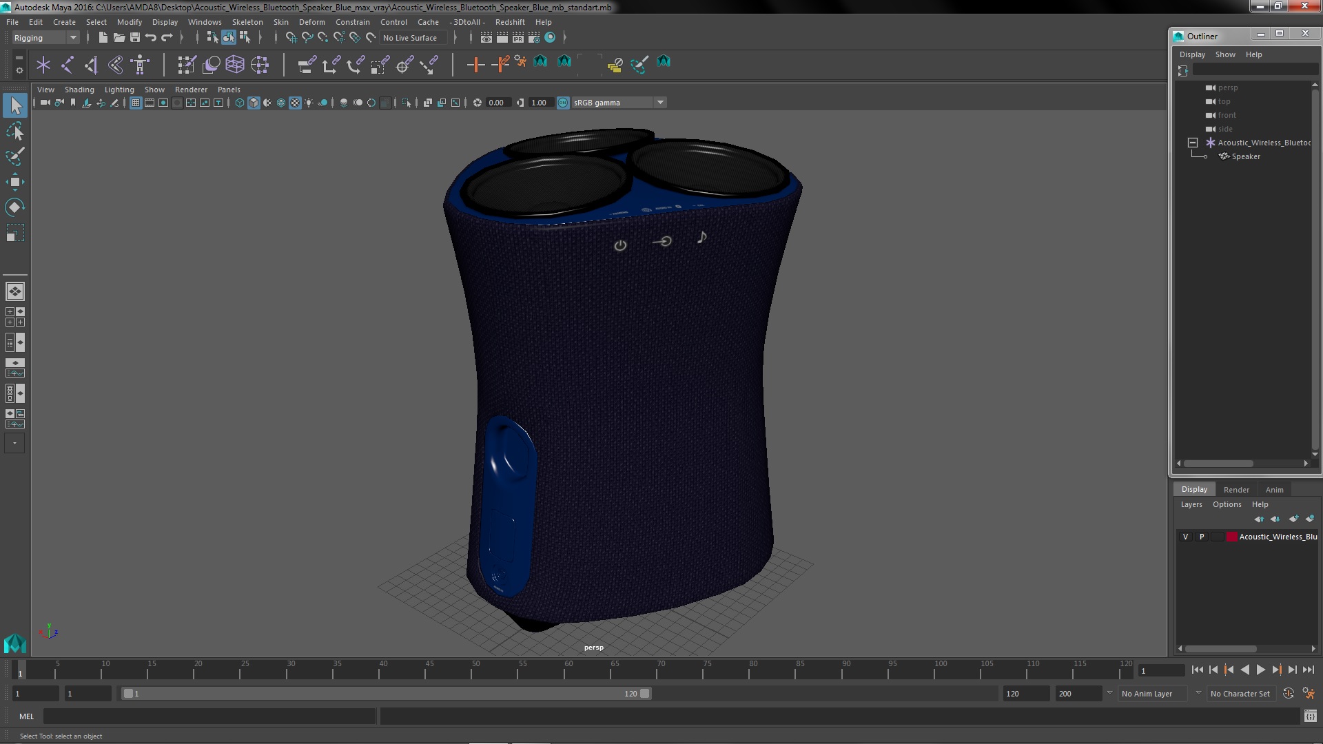 3D model Acoustic Wireless Bluetooth Speaker Blue