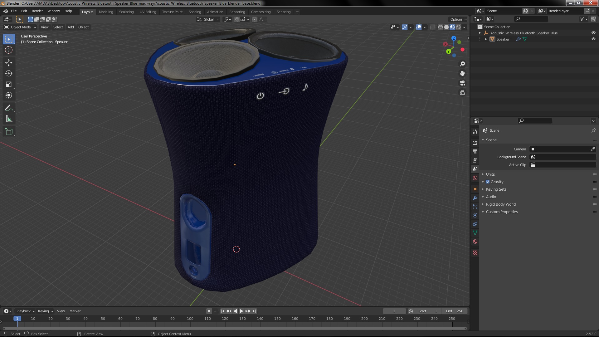 3D model Acoustic Wireless Bluetooth Speaker Blue