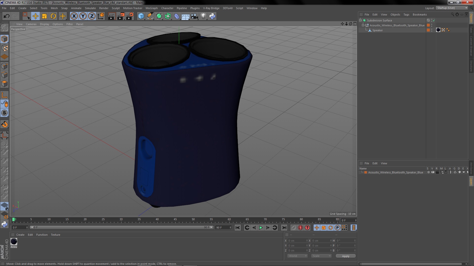 3D model Acoustic Wireless Bluetooth Speaker Blue