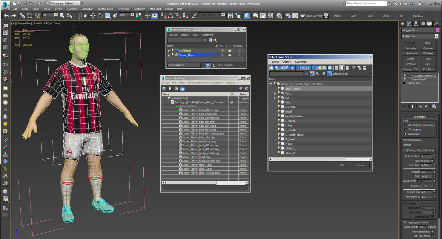 3D Soccer or Football Player Milan