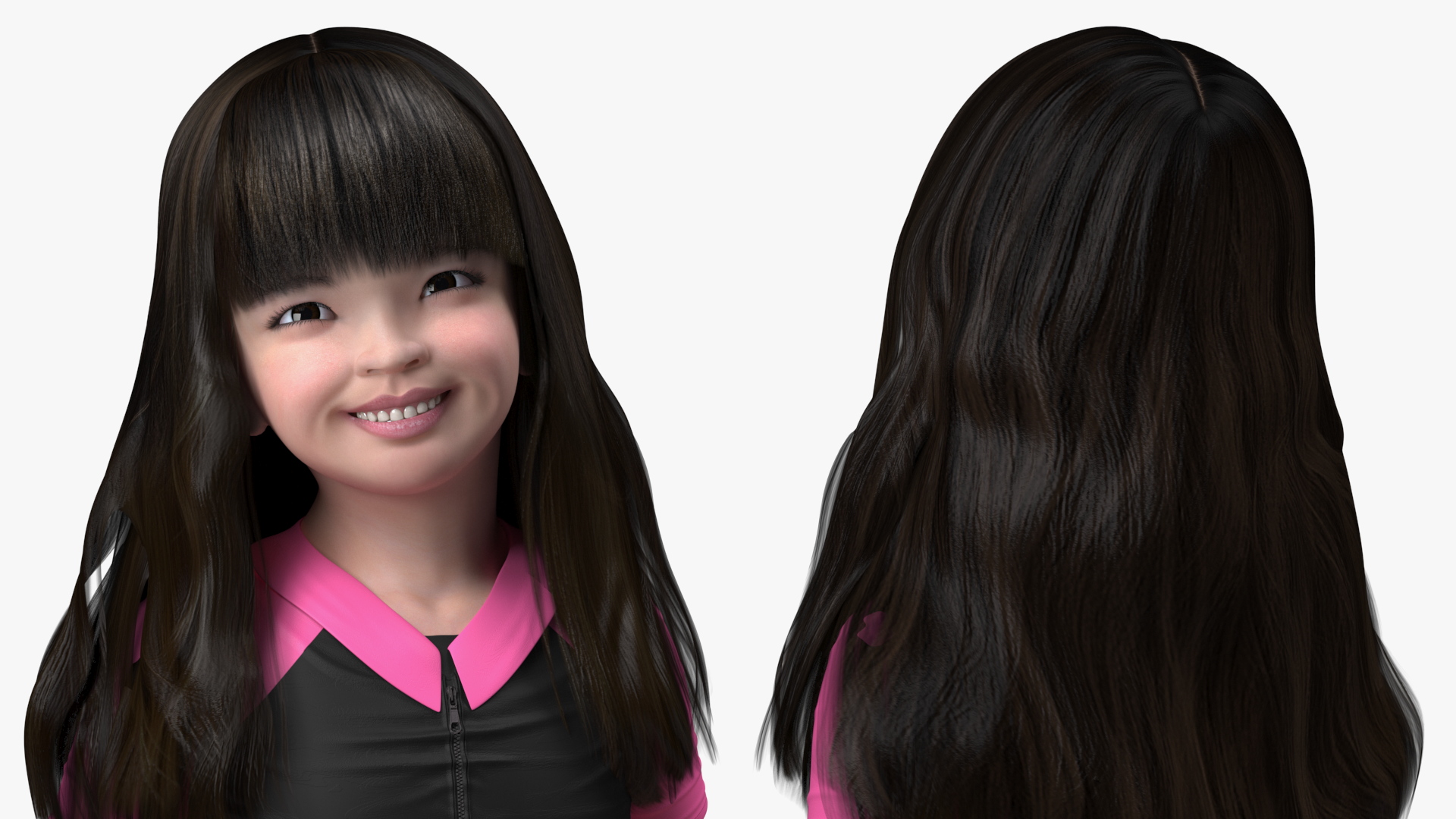 3D model Chinese Child Girl in Swimsuit Stands with Inflatable Circle
