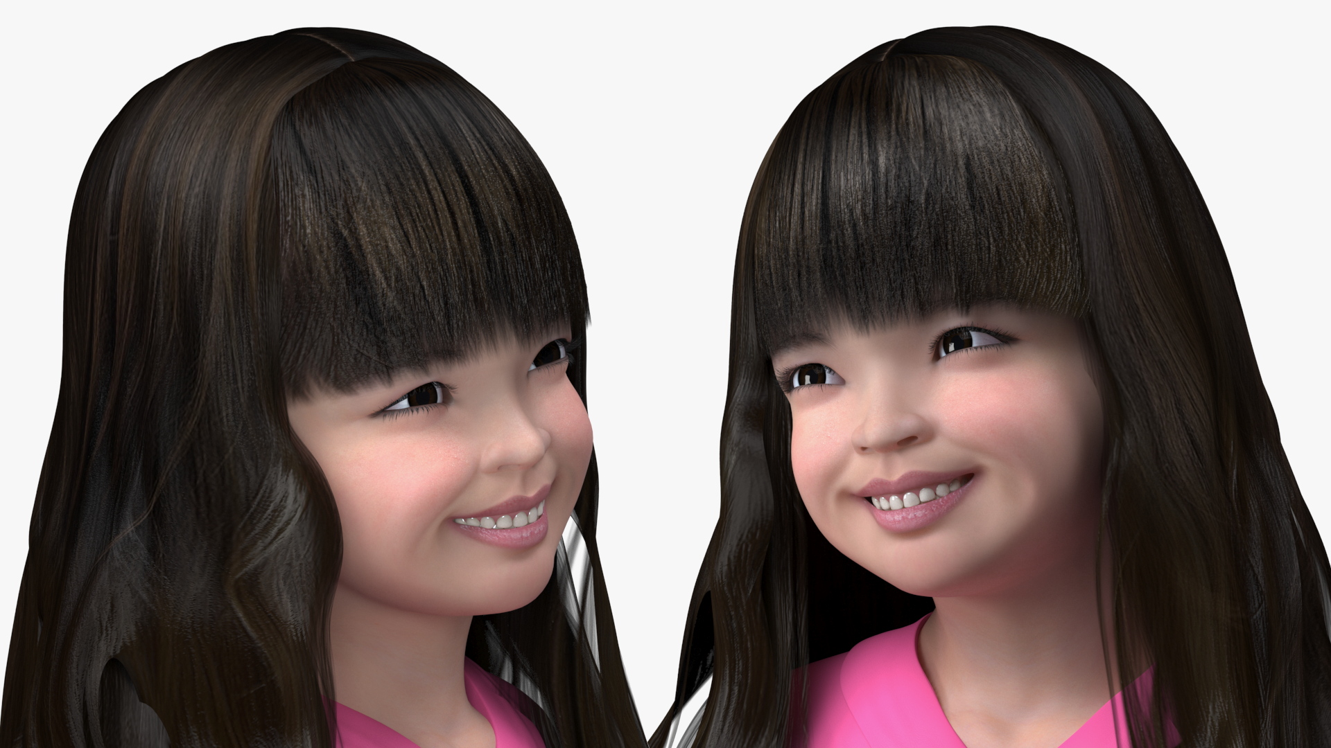 3D model Chinese Child Girl in Swimsuit Stands with Inflatable Circle