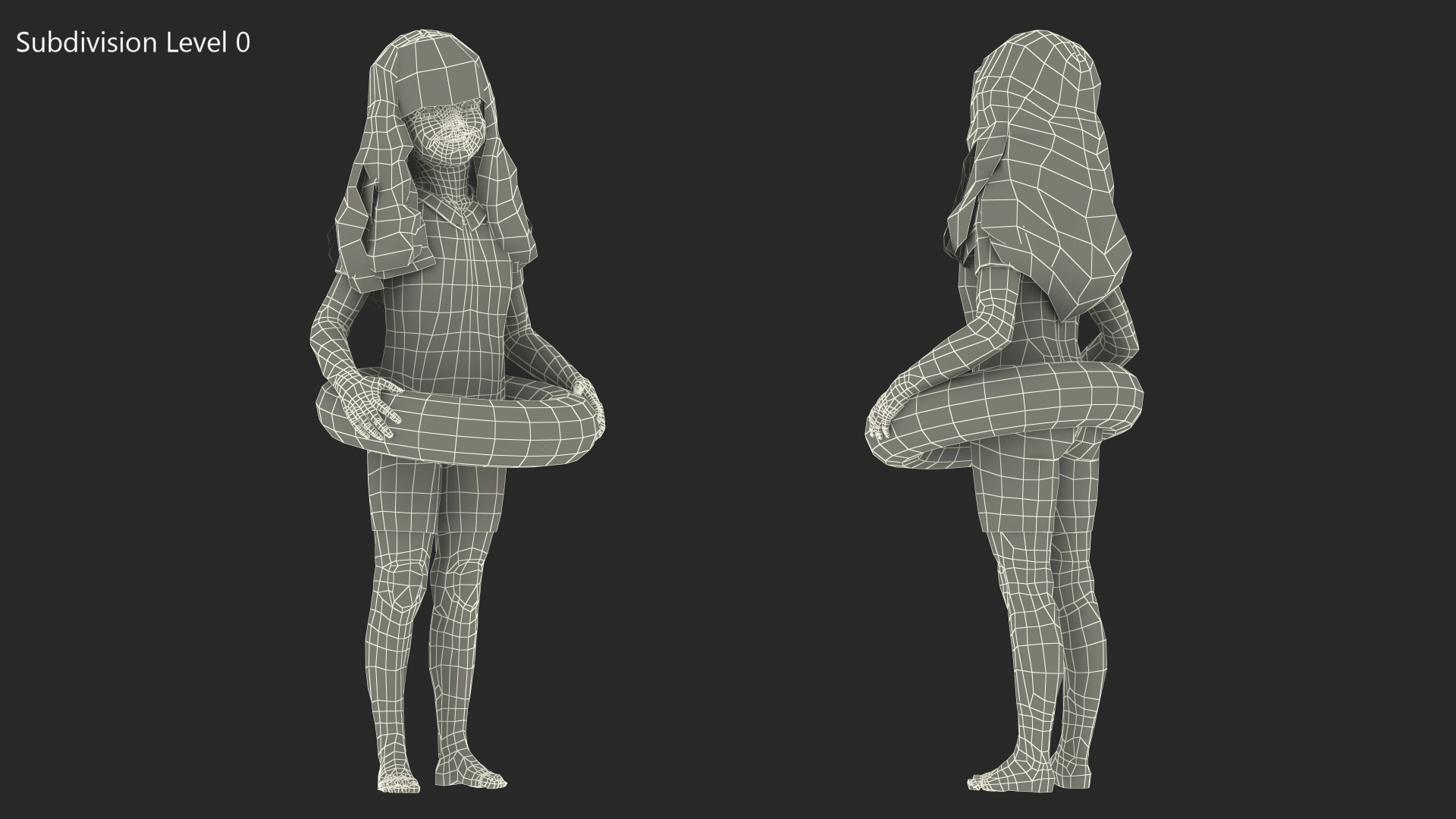 3D model Chinese Child Girl in Swimsuit Stands with Inflatable Circle