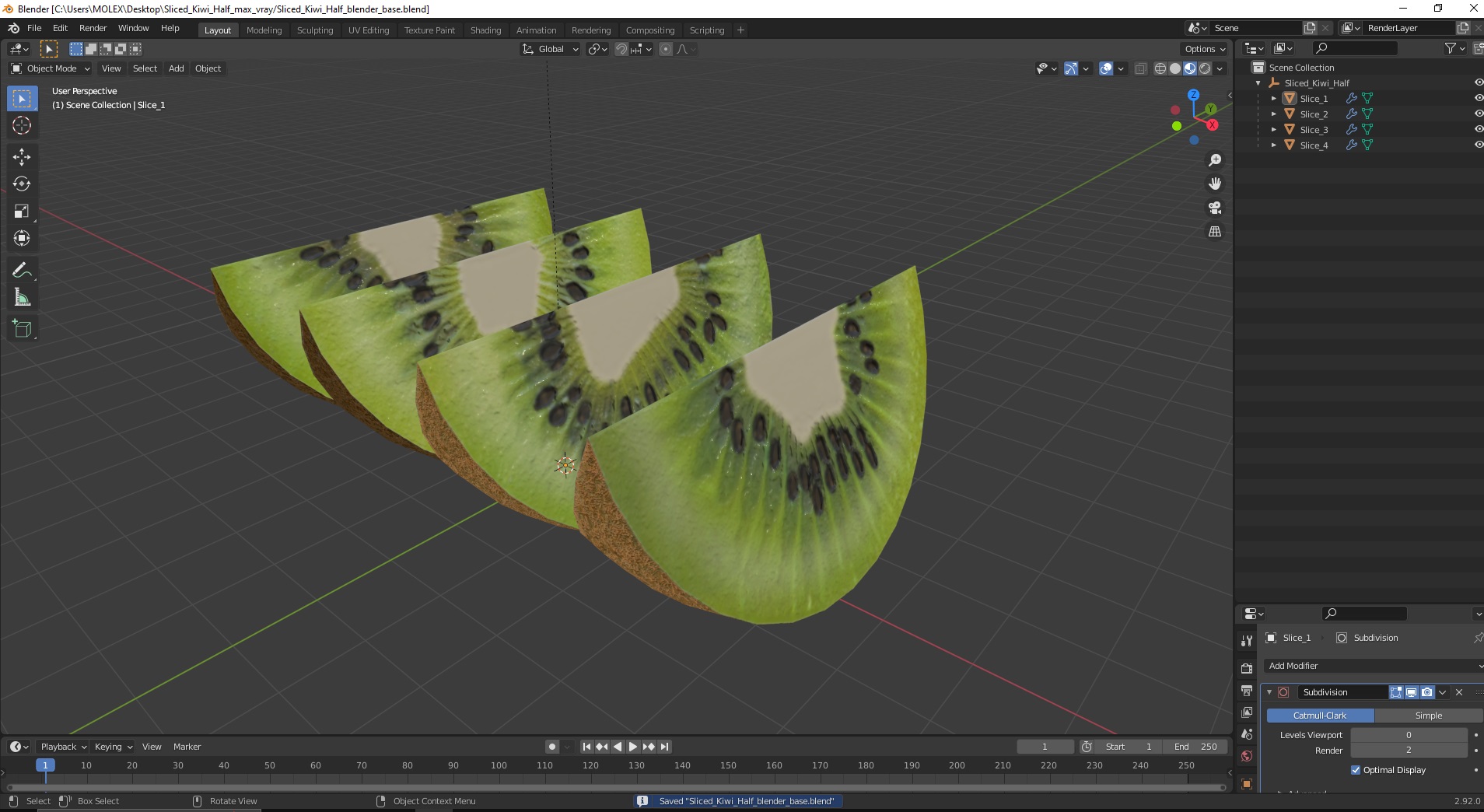 3D Sliced Kiwi Half