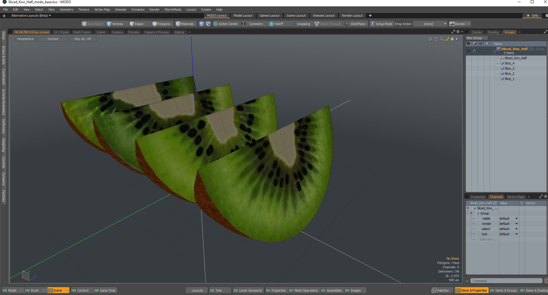3D Sliced Kiwi Half