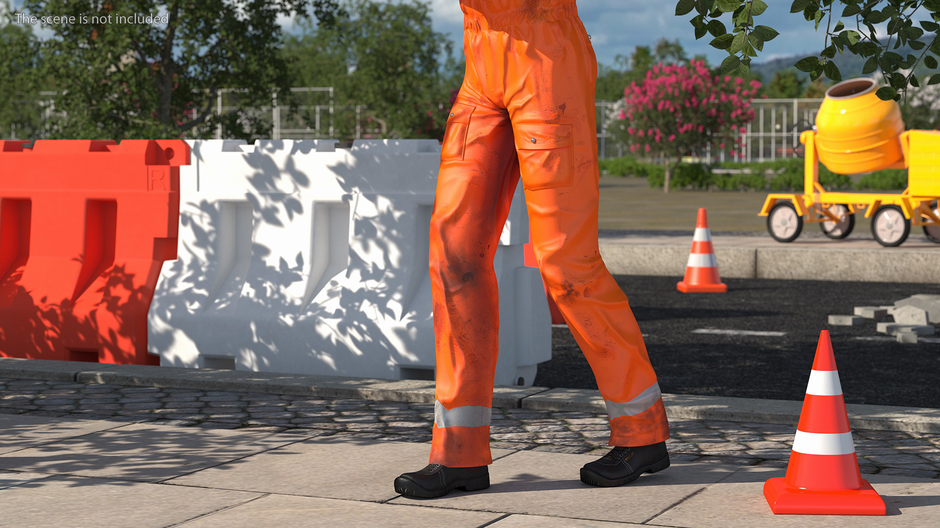 3D model Dirty Road Worker Carries Cone