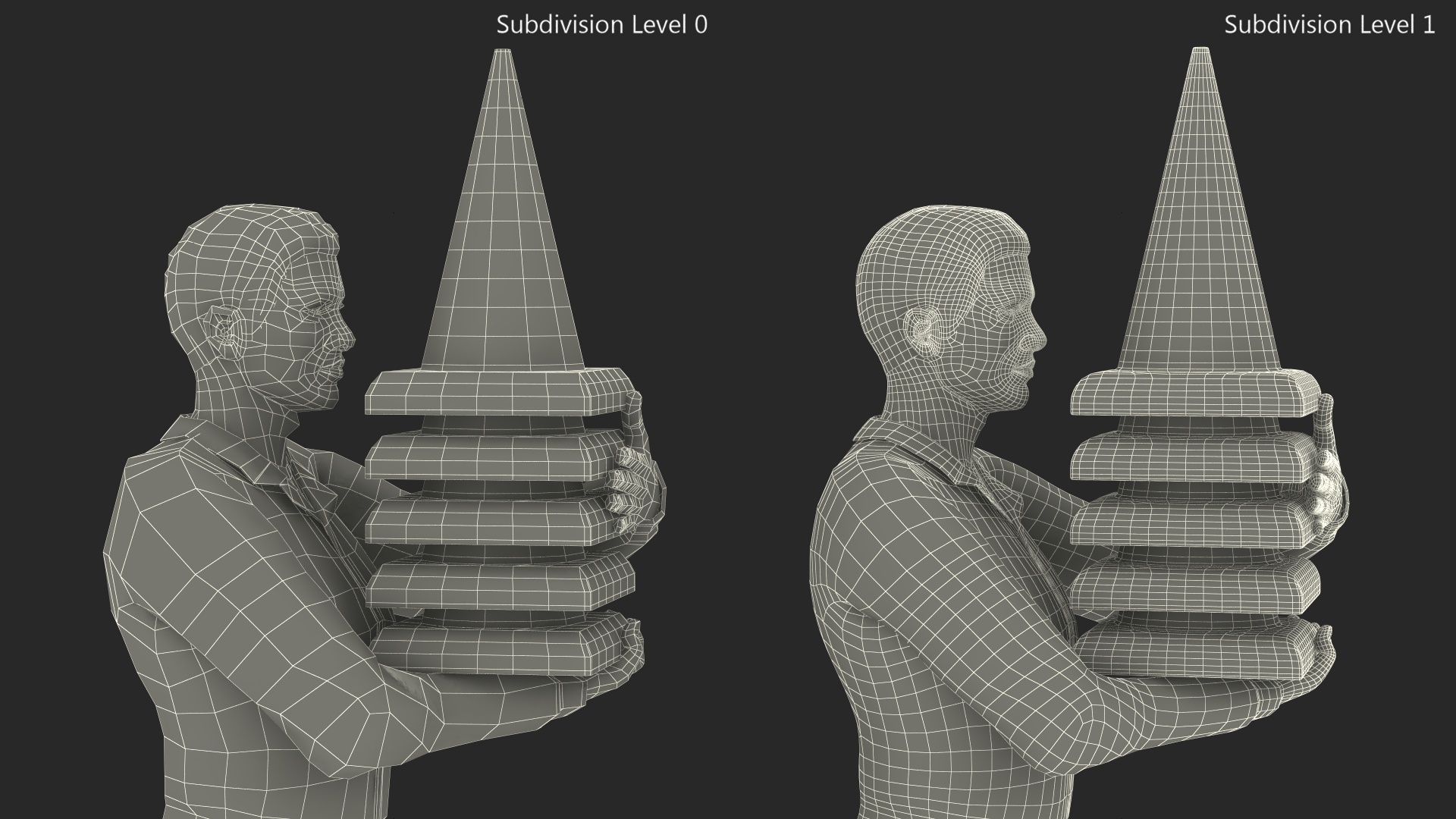 3D model Dirty Road Worker Carries Cone