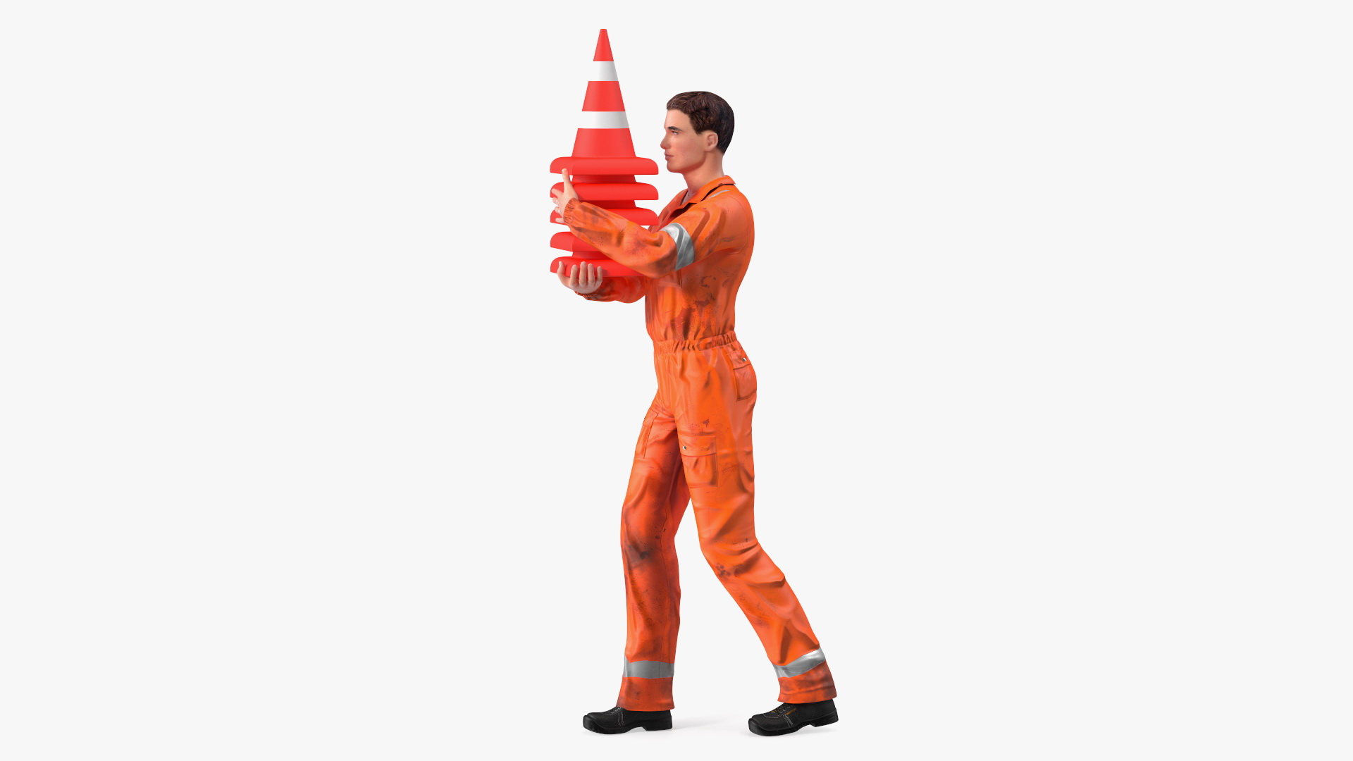 3D model Dirty Road Worker Carries Cone