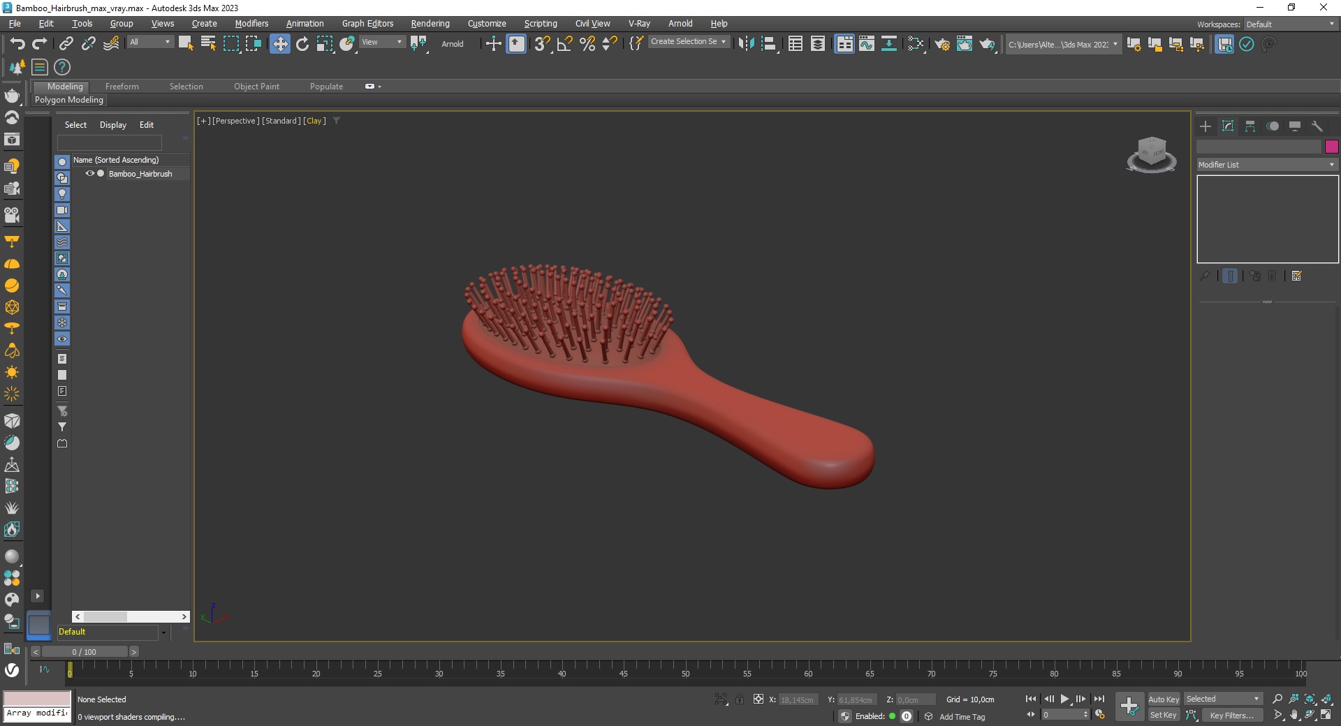 Bamboo Hairbrush for 3D Print 3D model