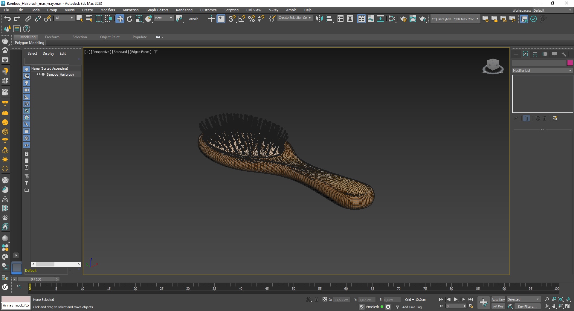 Bamboo Hairbrush for 3D Print 3D model