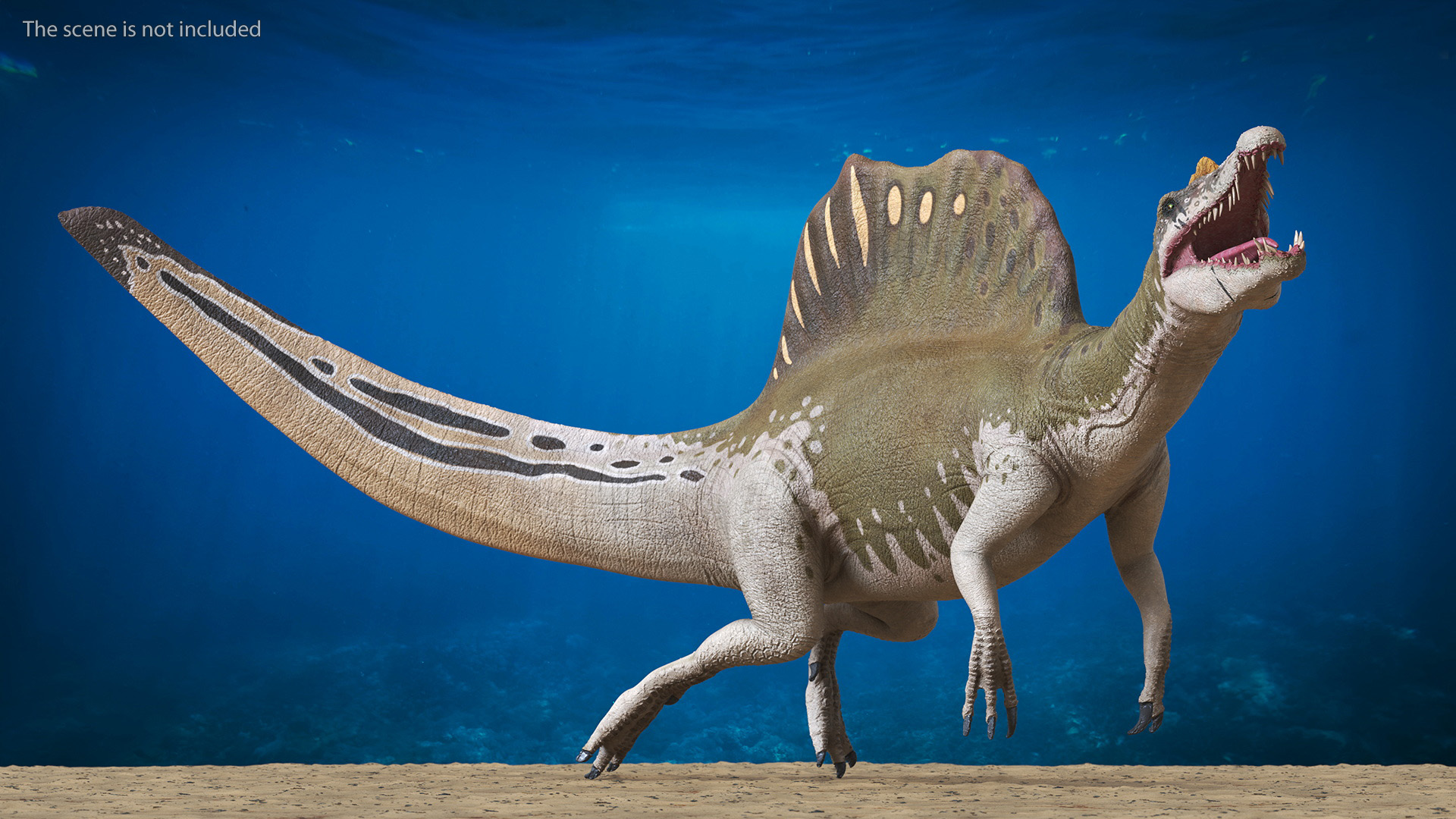 3D Spinosaurus Dinosaur Yellow Swimming Pose