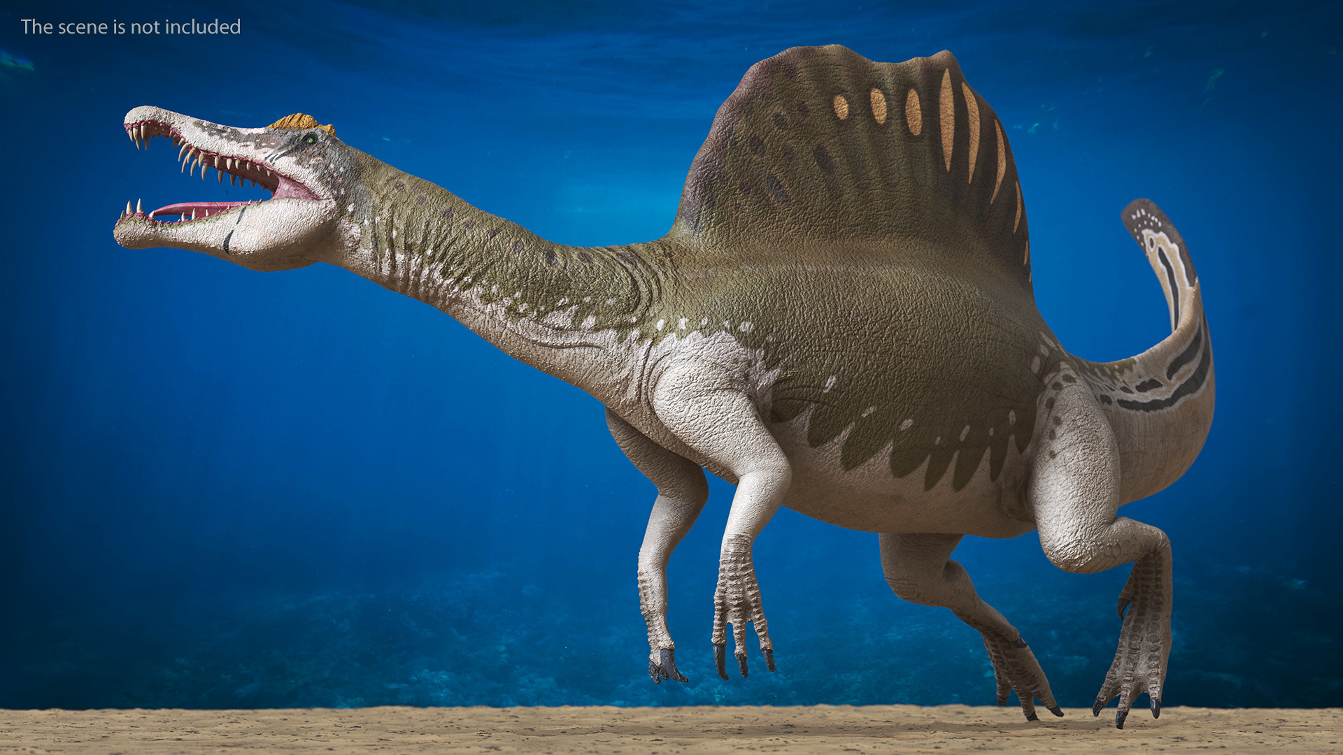3D Spinosaurus Dinosaur Yellow Swimming Pose