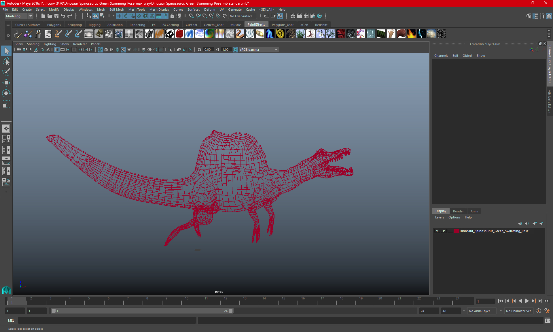 3D Spinosaurus Dinosaur Yellow Swimming Pose