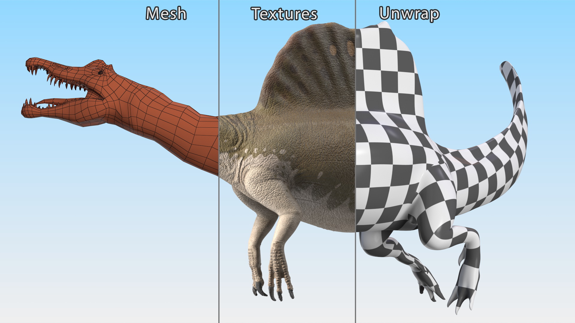 3D Spinosaurus Dinosaur Yellow Swimming Pose