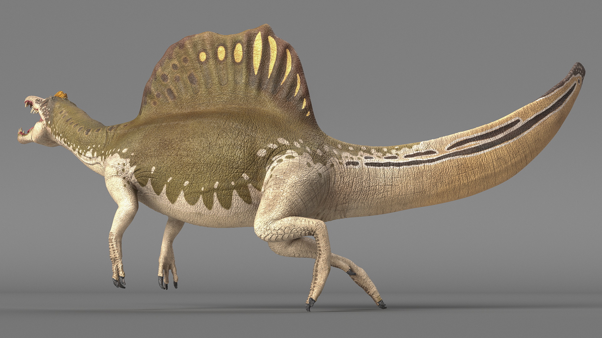 3D Spinosaurus Dinosaur Yellow Swimming Pose