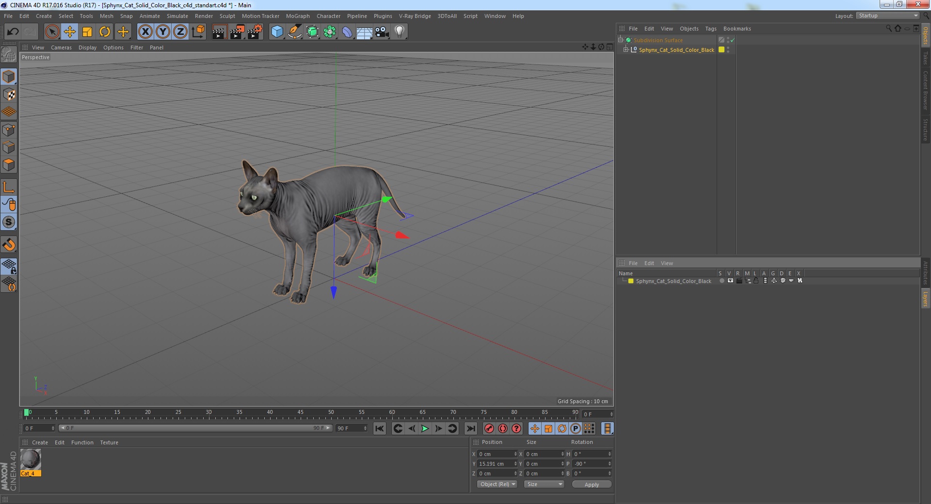3D Sphynx Cat Solid Color Black model
