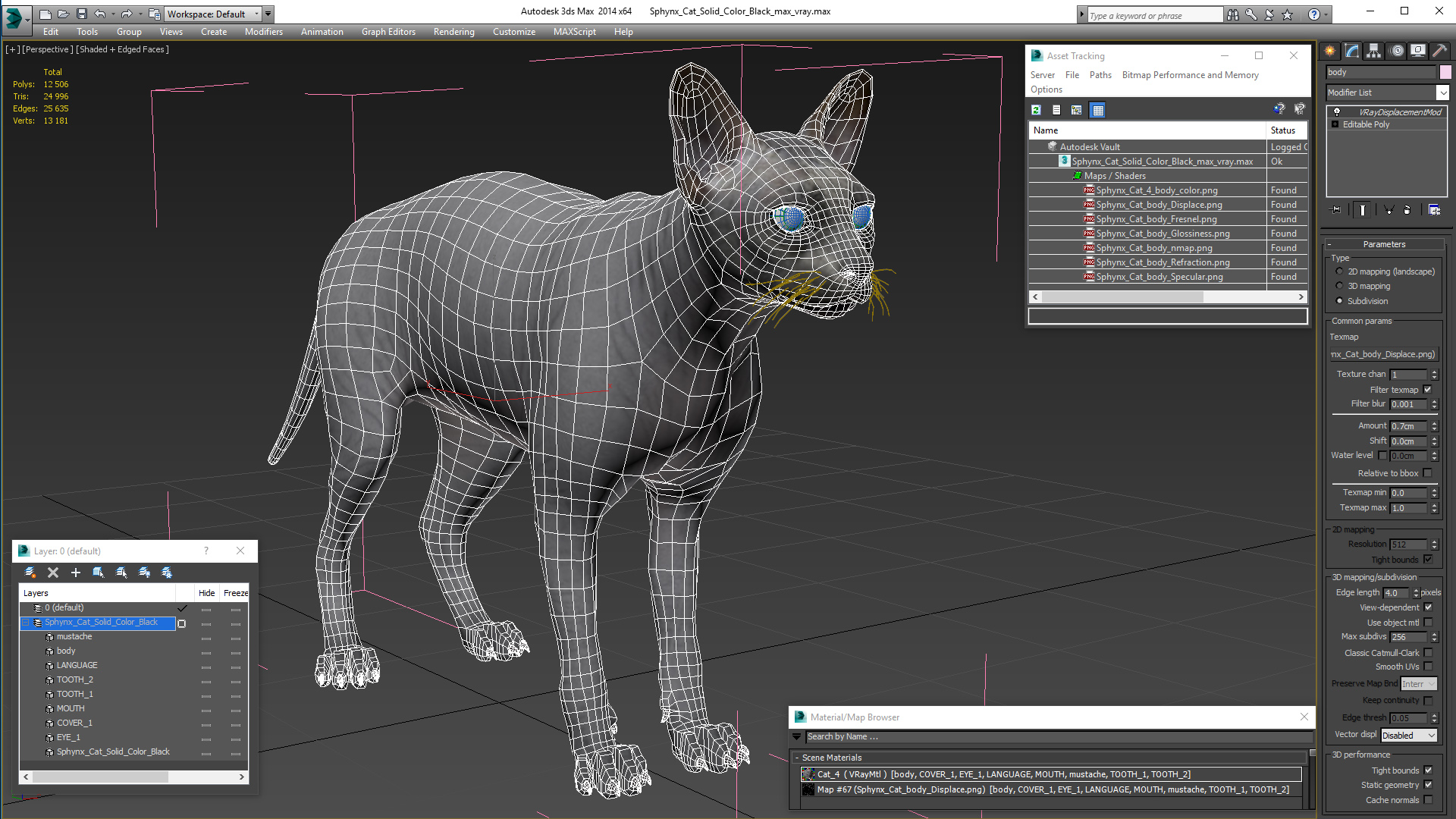 3D Sphynx Cat Solid Color Black model