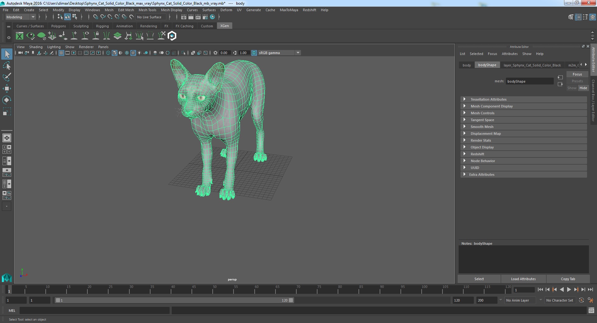 3D Sphynx Cat Solid Color Black model