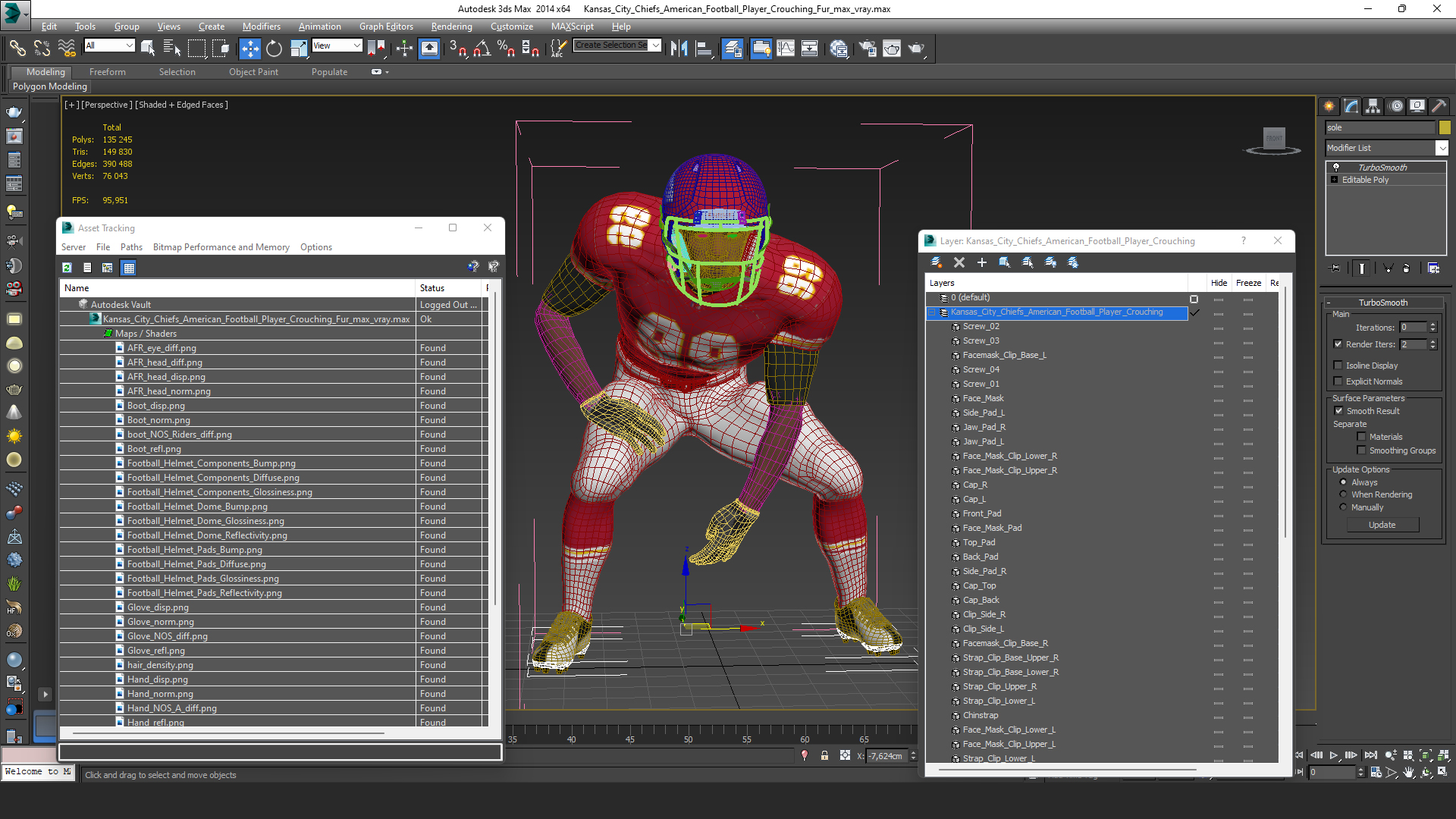 Kansas City Chiefs American Football Player Crouching Fur 3D
