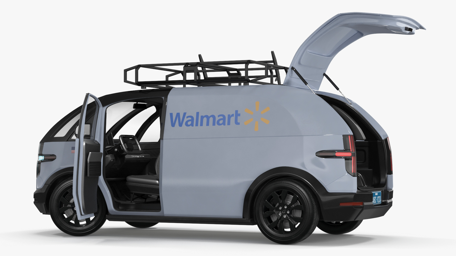 Electric Minivan Canoo Van Delivery Light Blue Rigged for Cinema 4D 3D