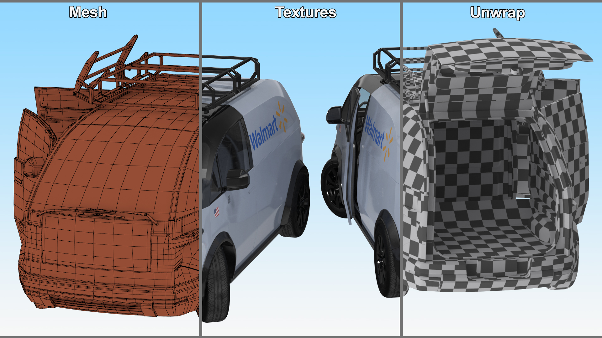 Electric Minivan Canoo Van Delivery Light Blue Rigged for Cinema 4D 3D