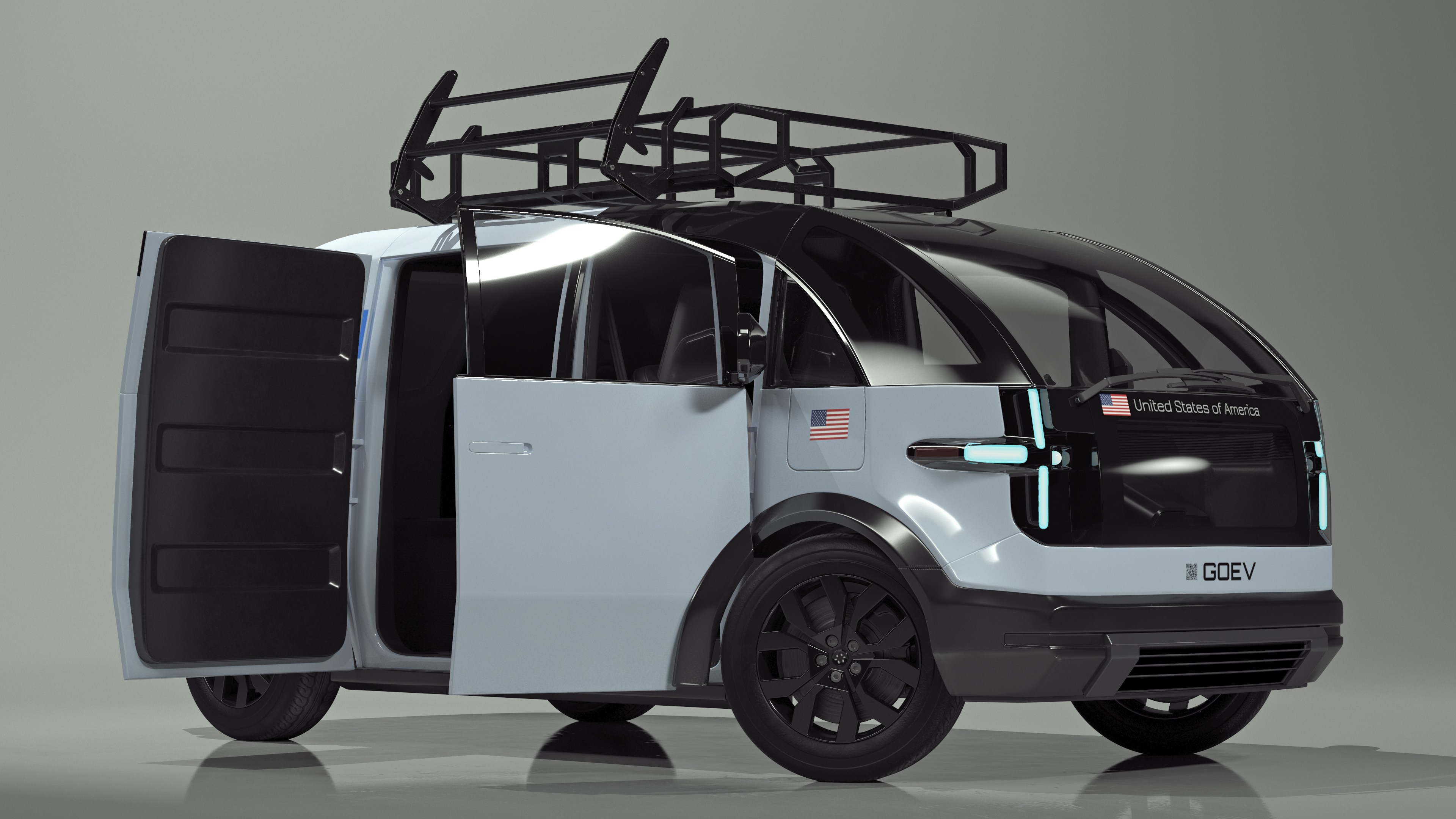 Electric Minivan Canoo Van Delivery Light Blue Rigged for Cinema 4D 3D